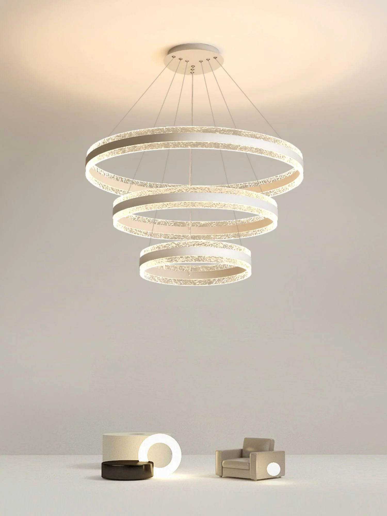 Люстра Modern Circle LED - один уровень ∅60см х 120см, белый, диммер, пульт ДУ