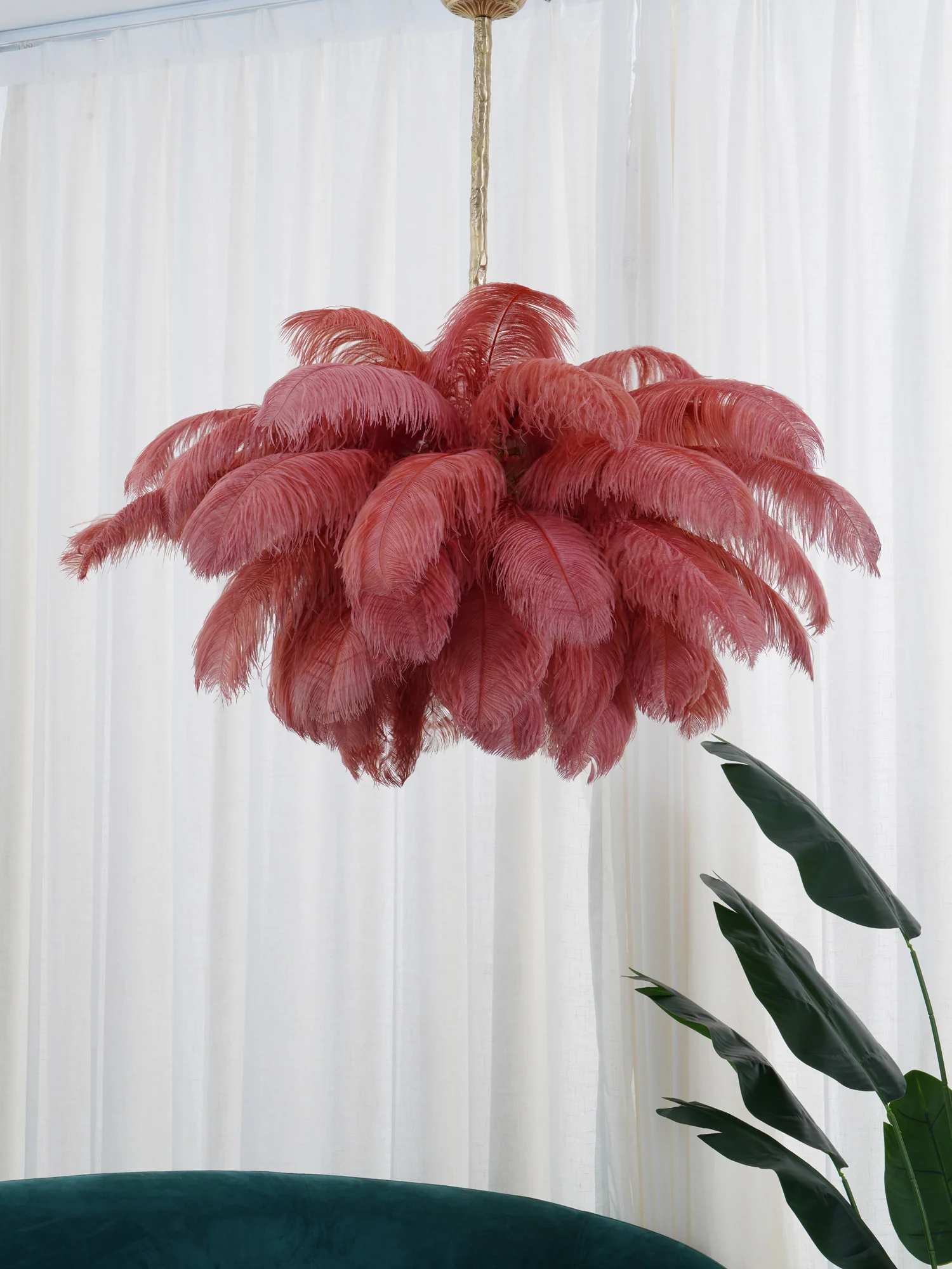 Люстра Ostrich Feather - ∅110см x 90см, серебро, белый