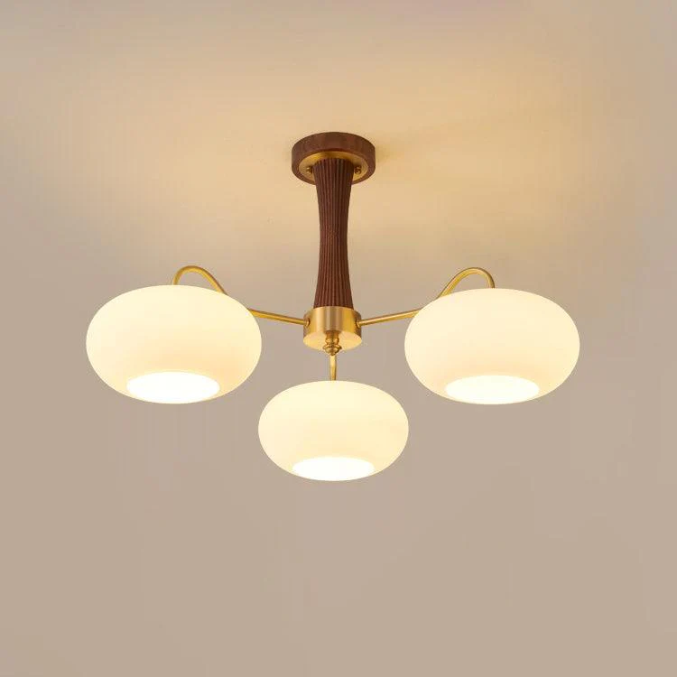 Люстра Brass Wooden Persimmon - 3 плафона ∅68см x 43см, латунь, натуральное дерево, белый
