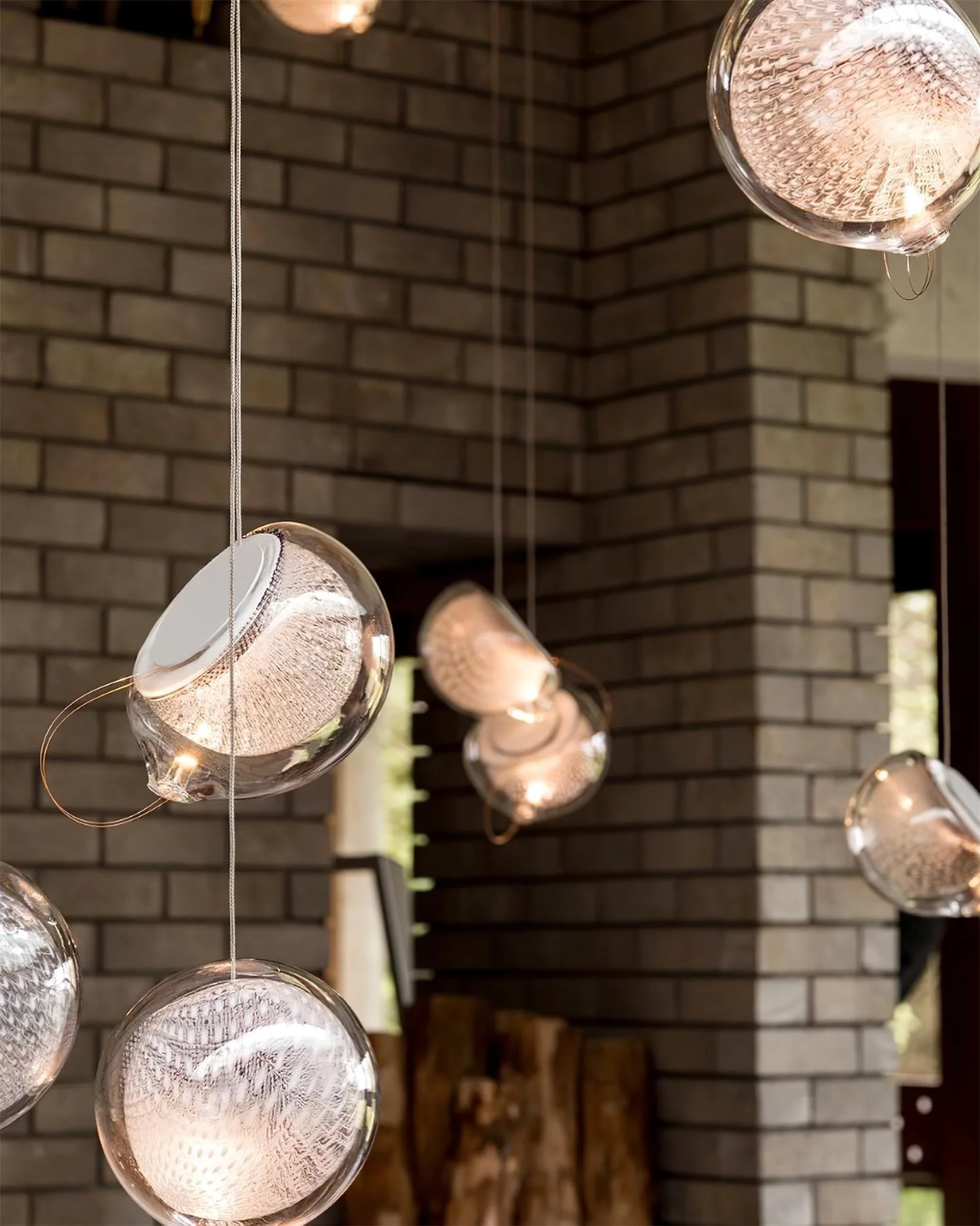 Подвесной светильник Mesh Glass - 5 подвесов ∅15см x 150см, холодный свет