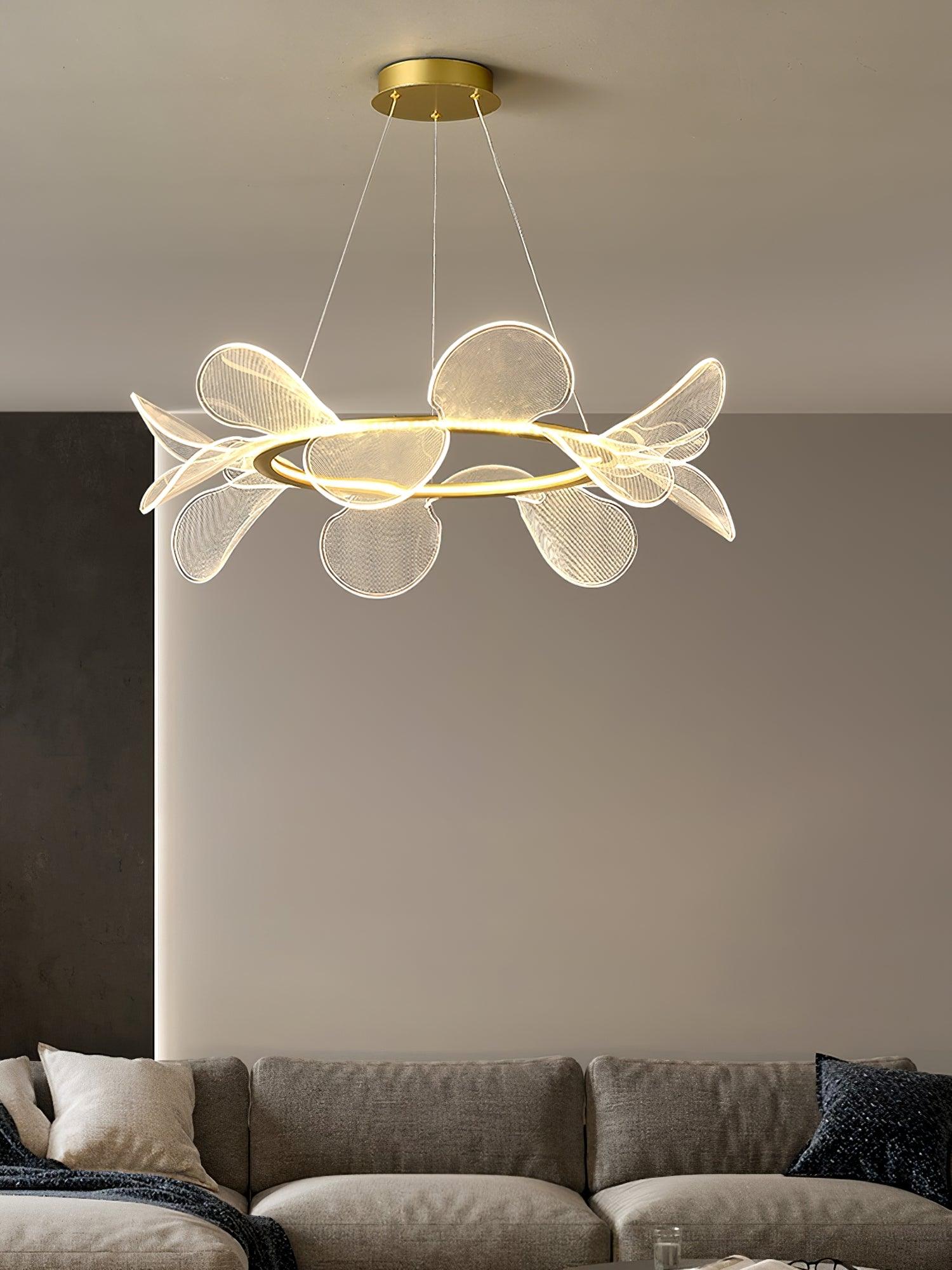 Люстра Bain Flying Flowers - ∅50см x 16см, золотой, прозрачный, холодный свет