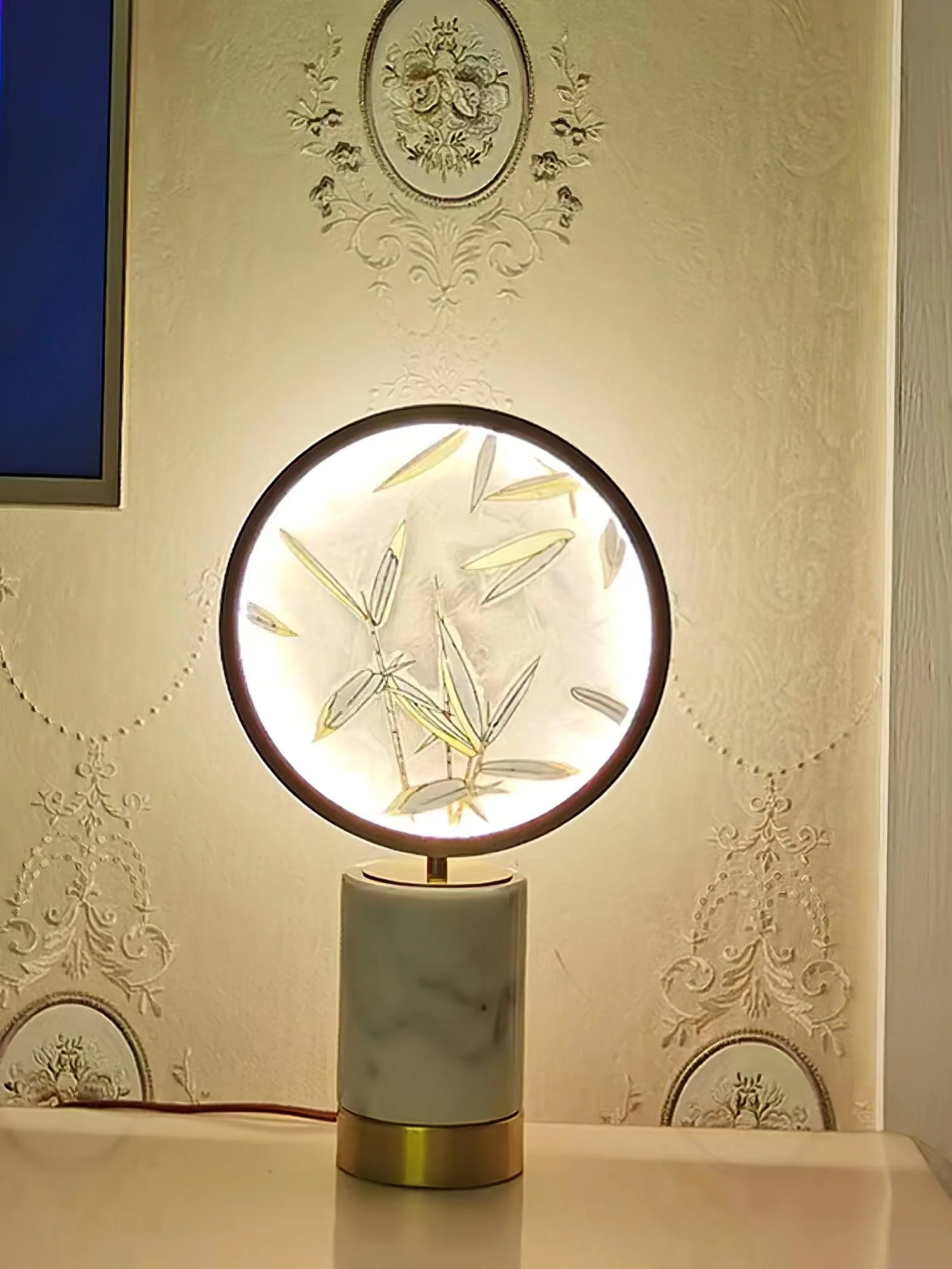 Enamel Table Lamp - ∅ 11.4″ x H 18.1″ / Dia 29cm x H 46cm / Brass+White / US plug