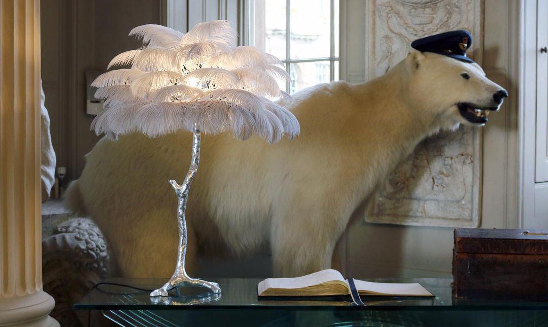 Настольный светильник Ostrich Feather - серебряный, темно-розовый