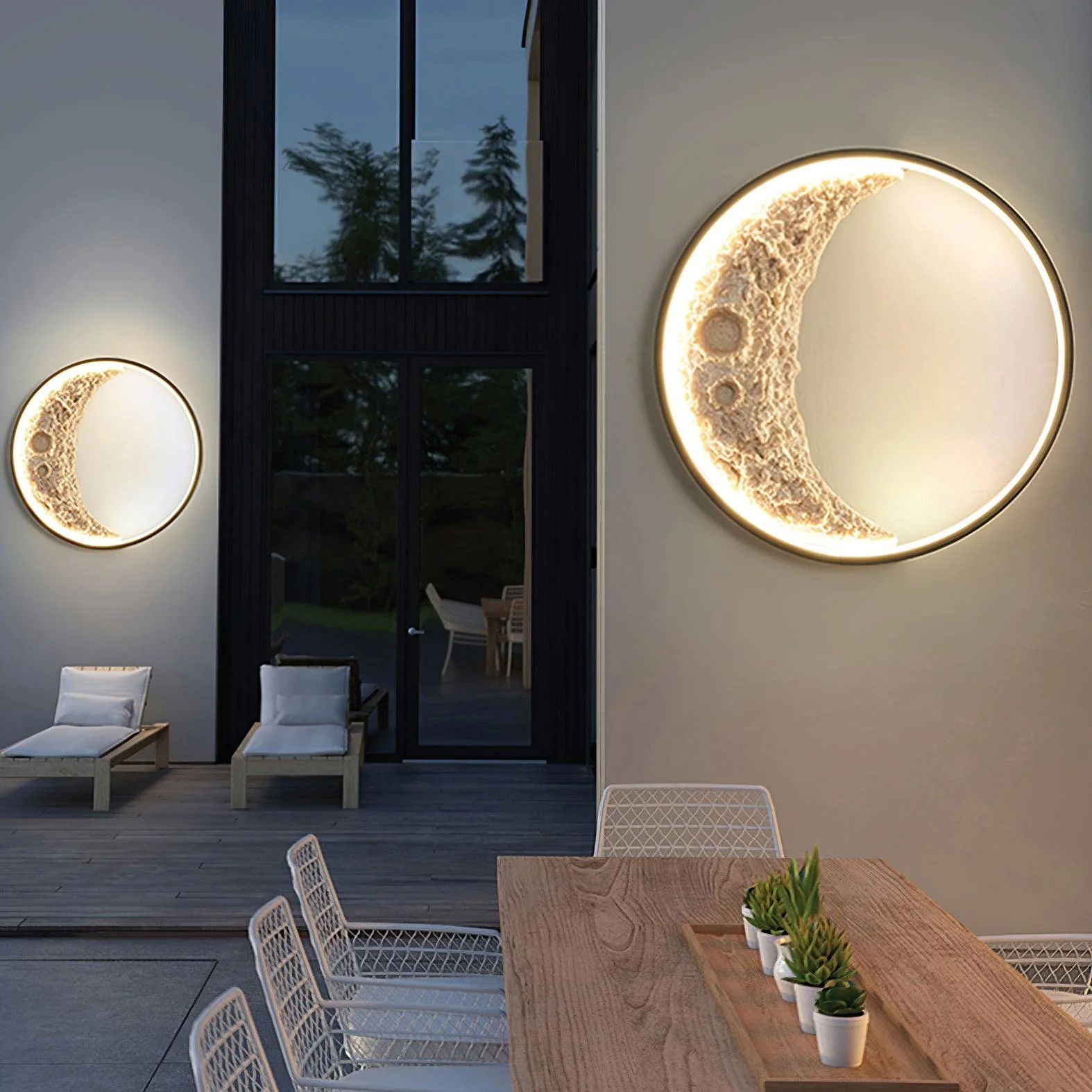 Moon Wall Lamp - Set of 2 ∅ 31.5″ x H 31.5″ / Black+White / Warm Light