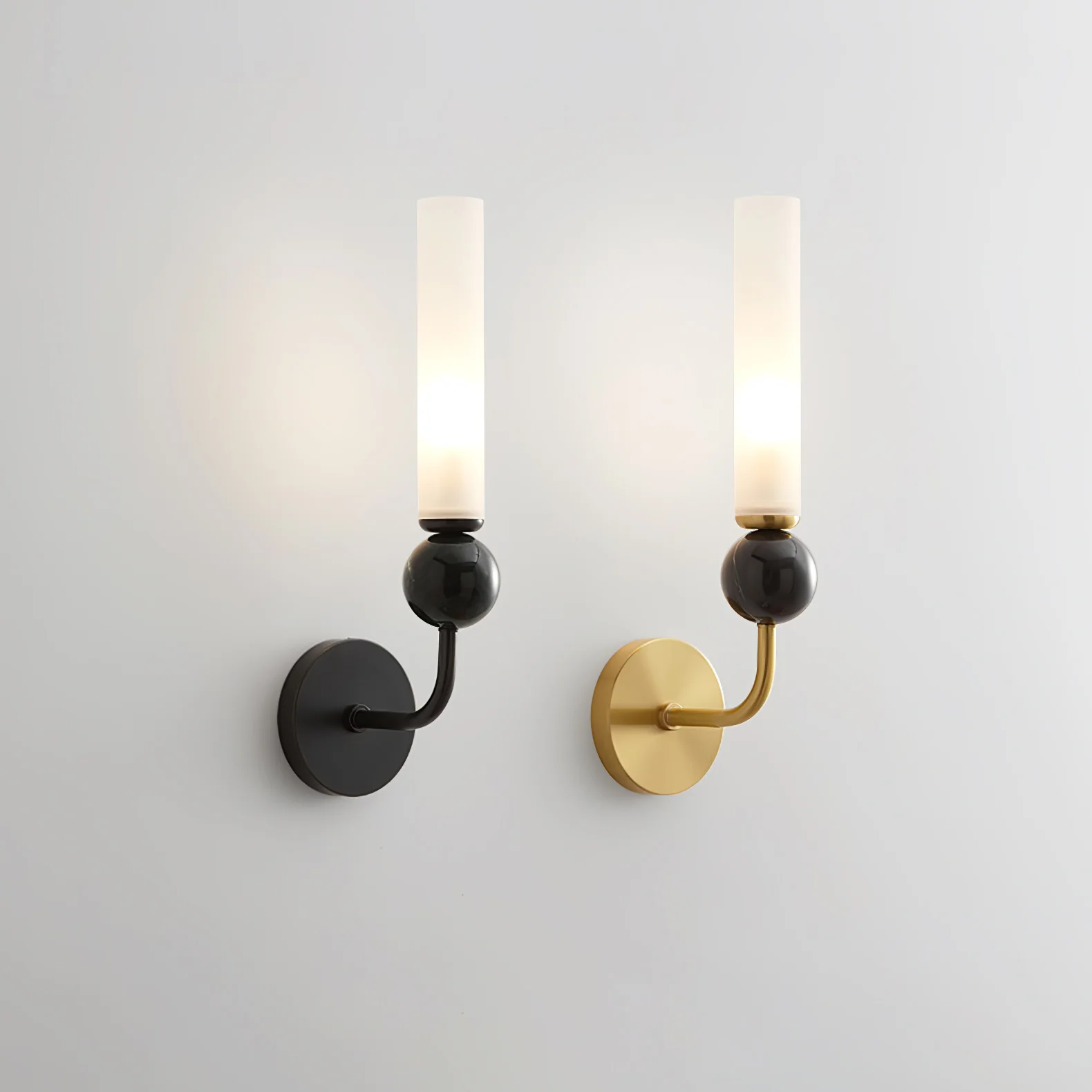 Настенный светильник Marble Vertical - модель C, ∅10см x 115см, черный, черный мраморный шар
