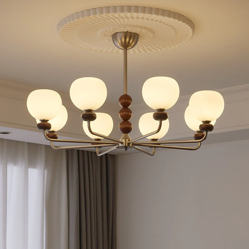 Люстра Orb Walnut - 8 плафонов ∅90см x 25см, орех, никель