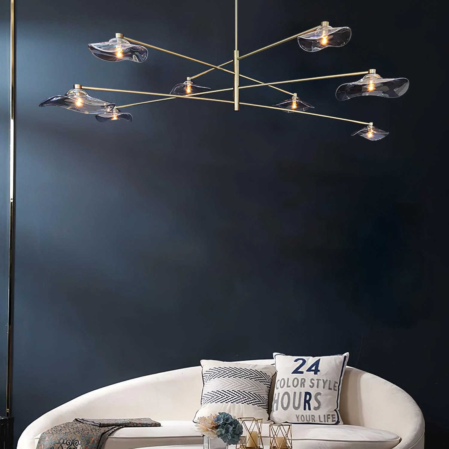 Люстра Lotus Leaves Glass - 6 плафонов ∅120см x 30см, золотой, прозрачное стекло