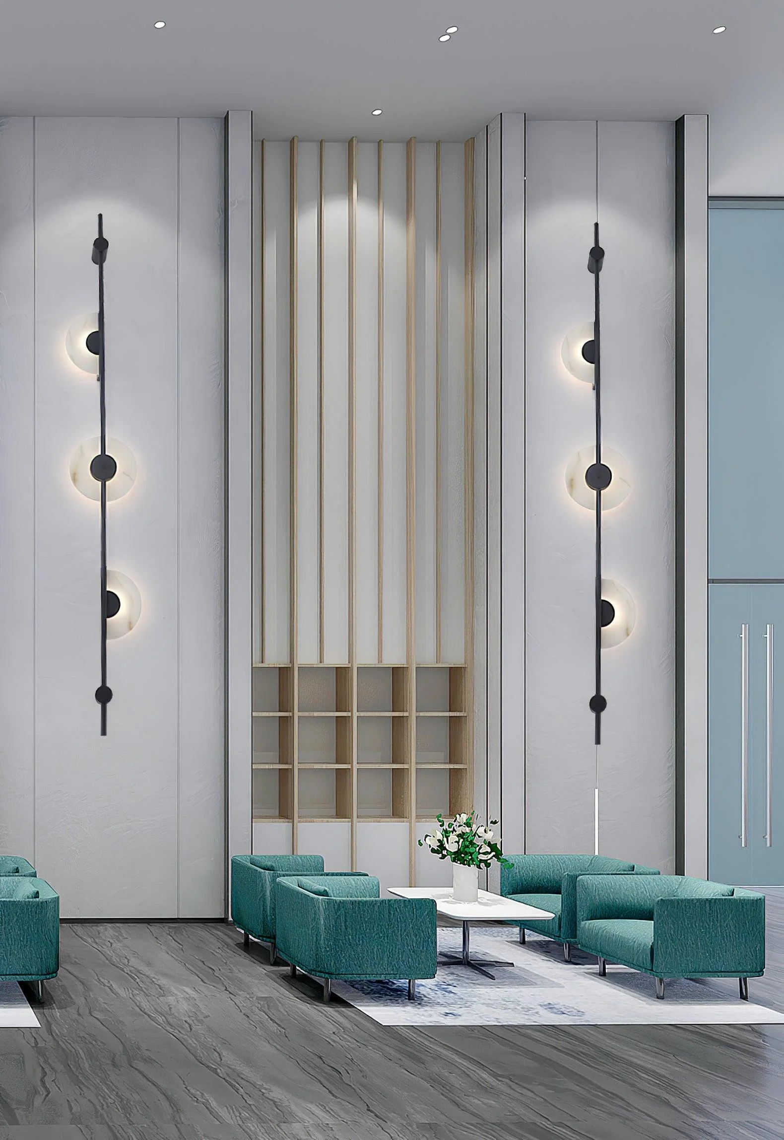 Alabaster Vertical Wall Sconce - Model A Gold ∅ 7.9″ x H 49.6″ Set of 2 / Warm Light