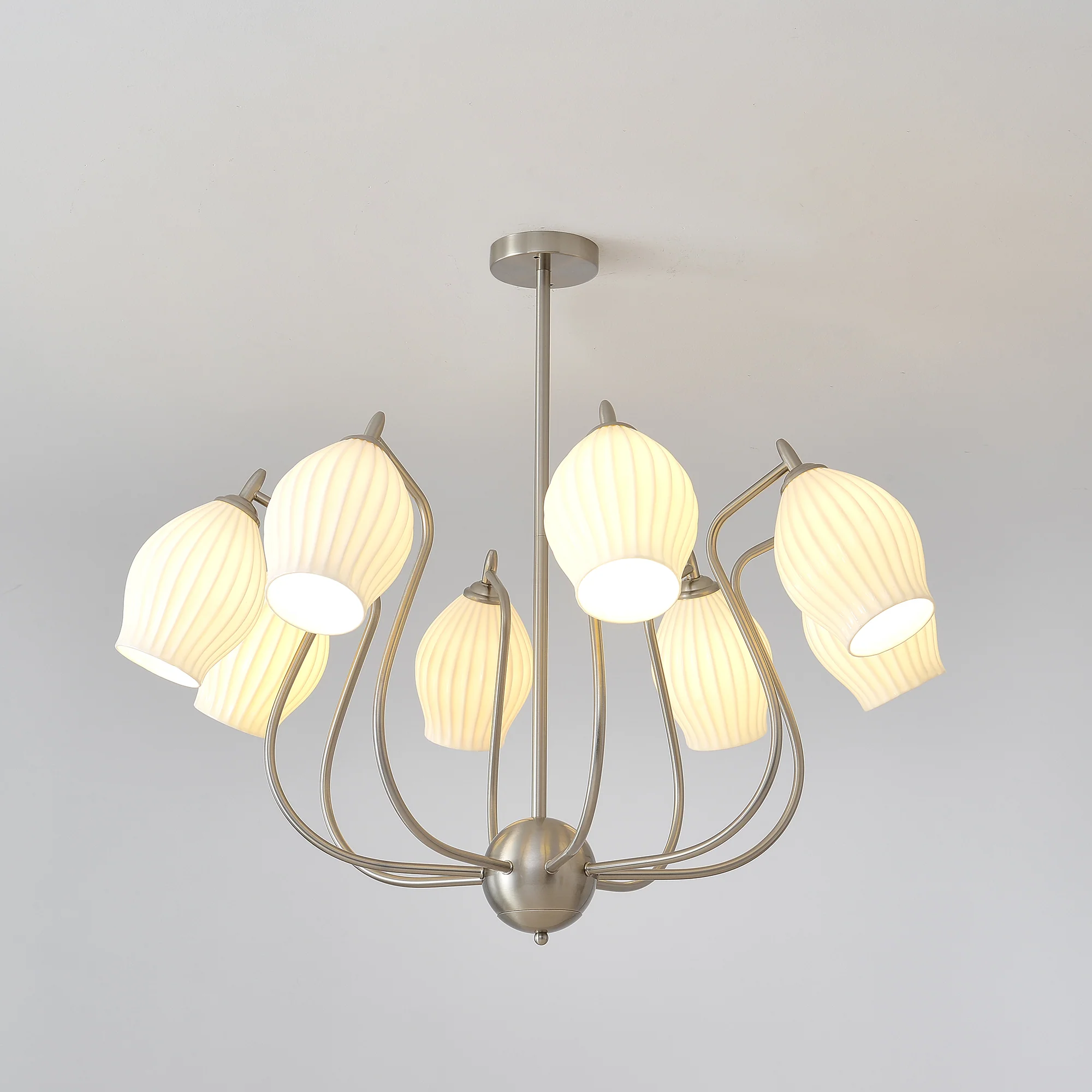 Люстра Ceramic Ribbed - 8 плафонов ∅90см x 47см, песочный никель