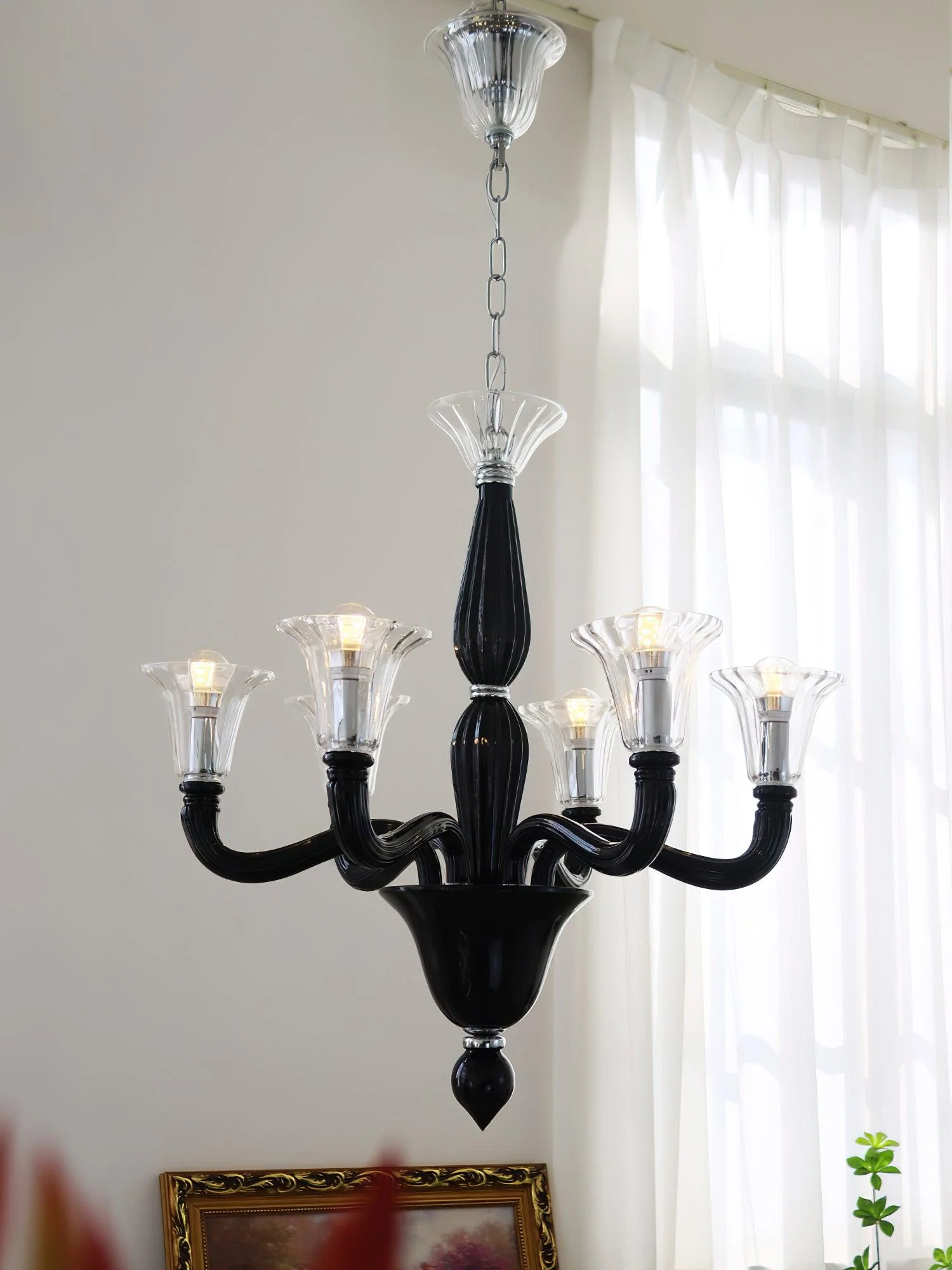 Люстра Murano Candle - 6 плафонов ∅70см х 60см, черный, прозрачный