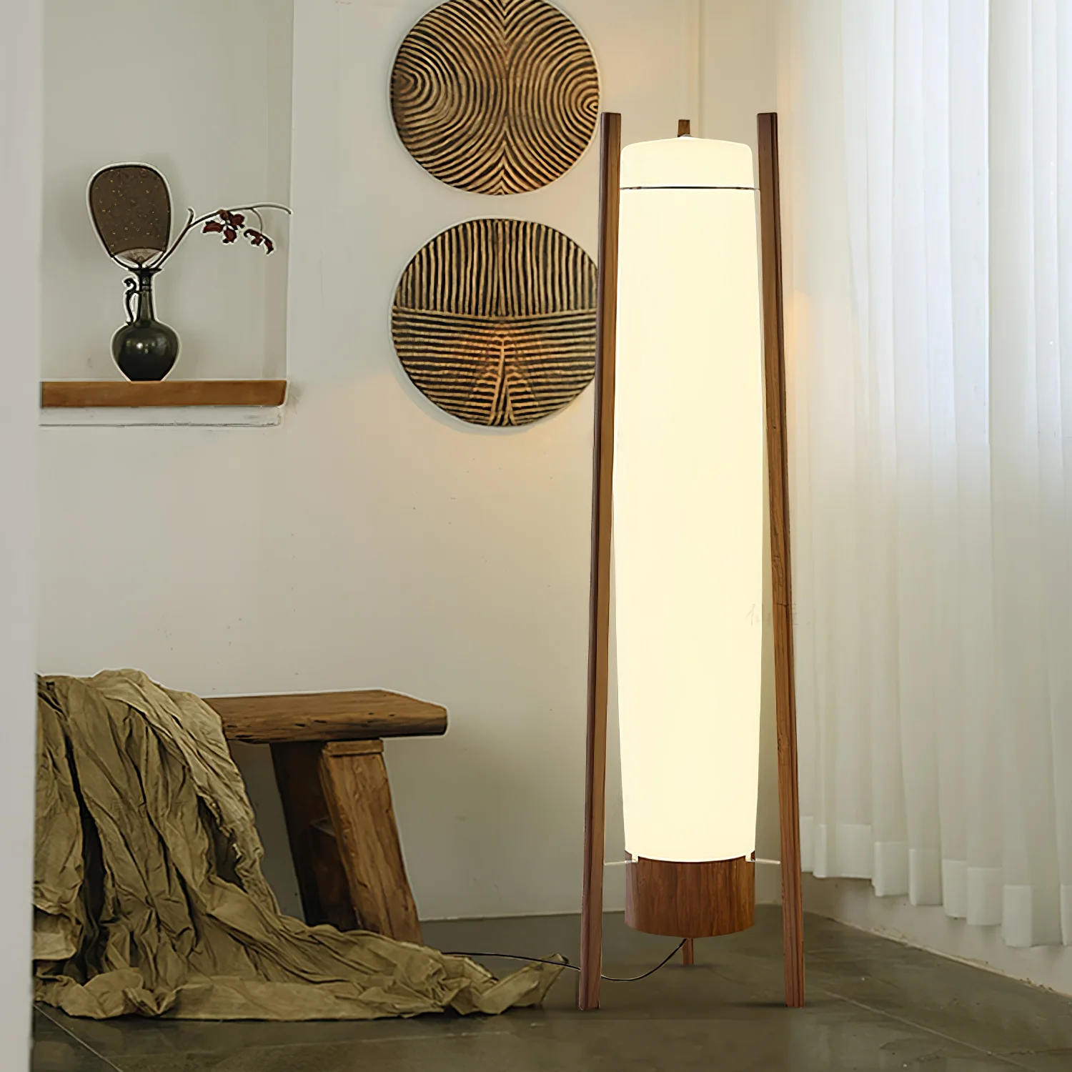 Side LED Floor Lamp - ∅ 17.7″ x H 63″ / Dia 45cm x H 160cm / Walnut & White / AU plug