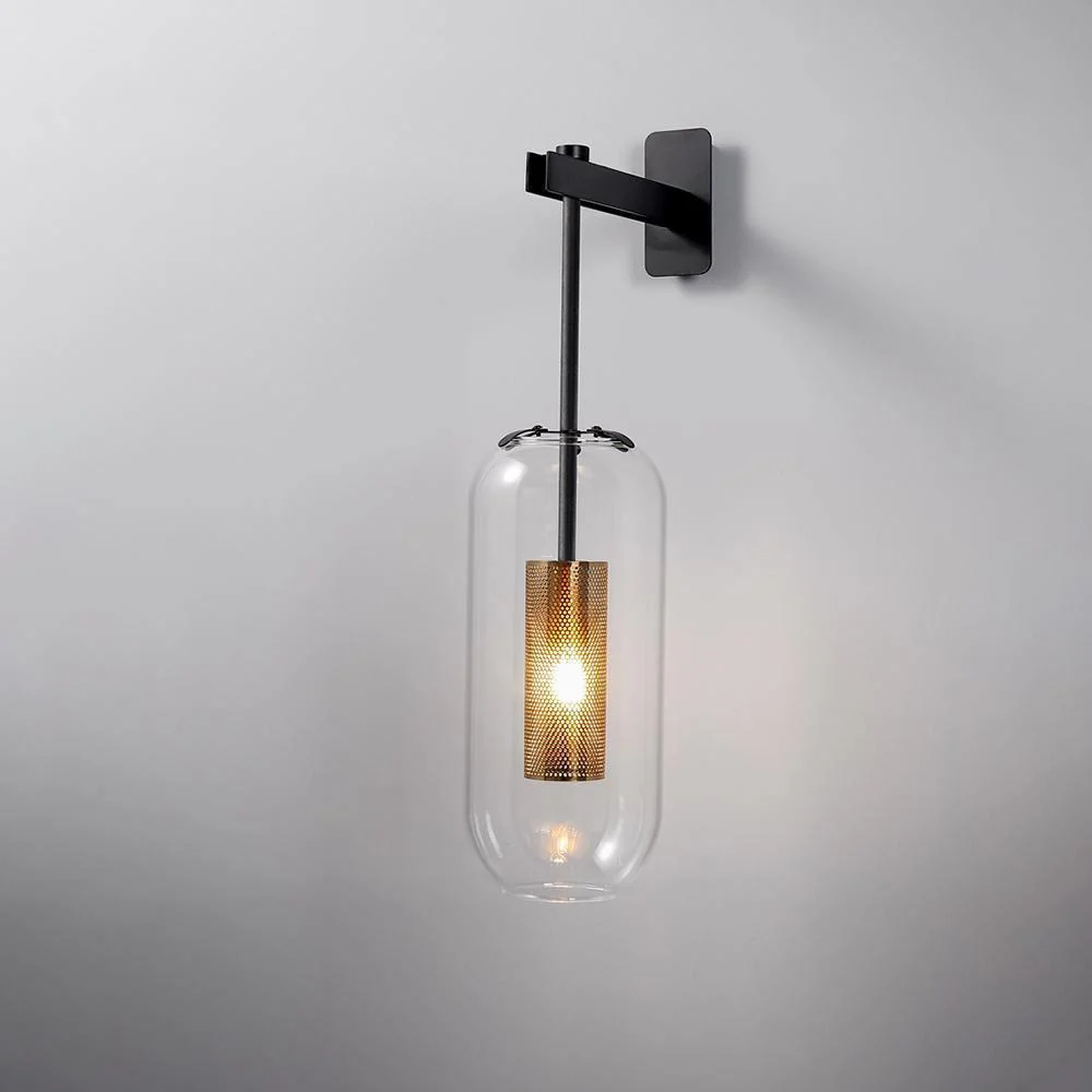 Vadim Glass Wall Lamp - ∅ 9.8″ x H 23.6″ / Dia 25cm x H 60cm Set of 2 / Black & Clear glass