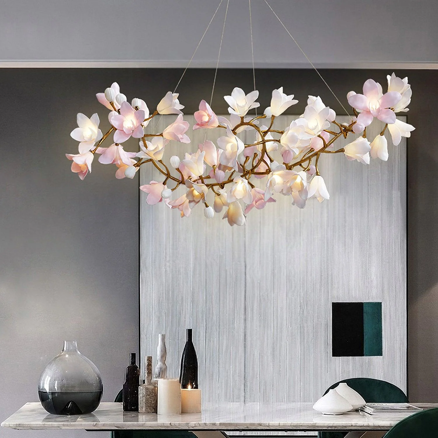 Люстра Circular Blossom - ∅80см x 40см, латунь, розовый