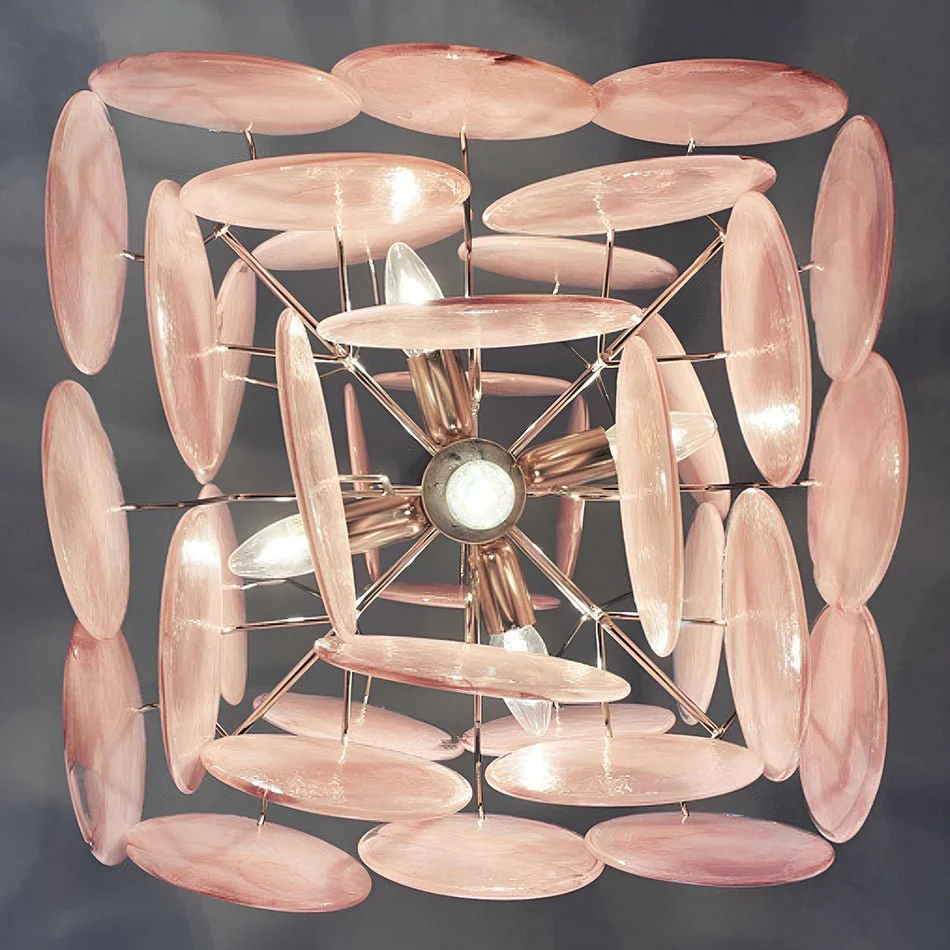 Люстра Murano Pink Disks - ∅50см x 50см, розовый, хром