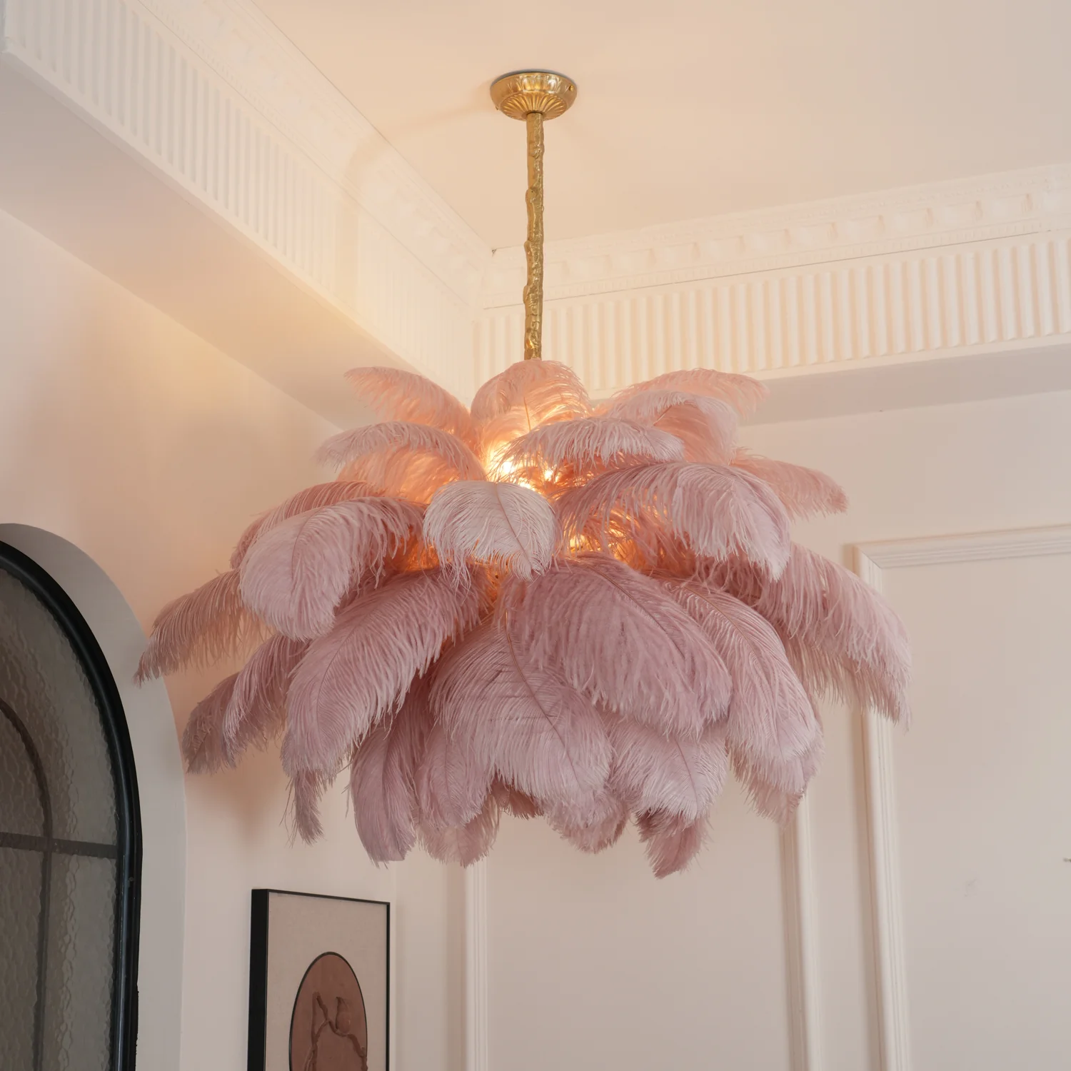Люстра Ostrich Feather - ∅110см x 90см, серебро, белый