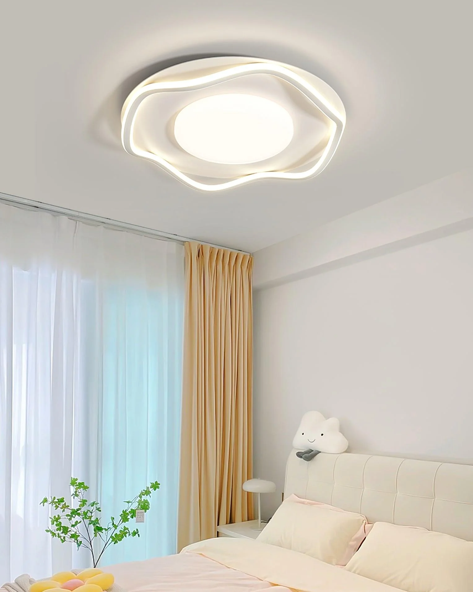 Потолочный светильник Minimalist Cloud Shape - ∅48см x 10см, белый, черный, холодный свет