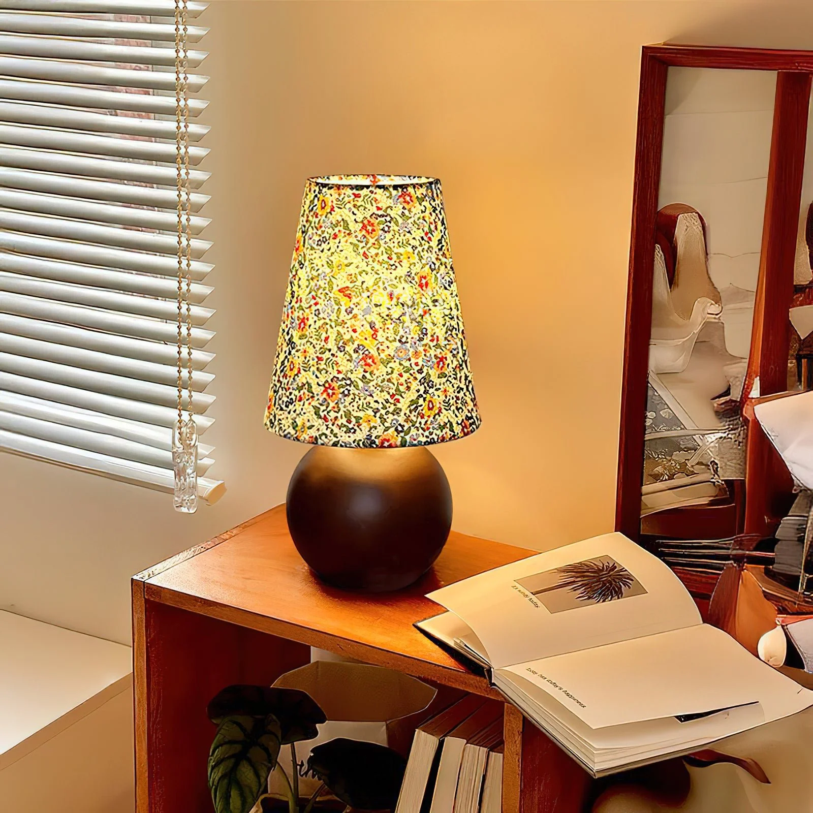 Настольный светильник Elara Floral Glow - ∅15см x 24см, флоральный цвет, коричневый