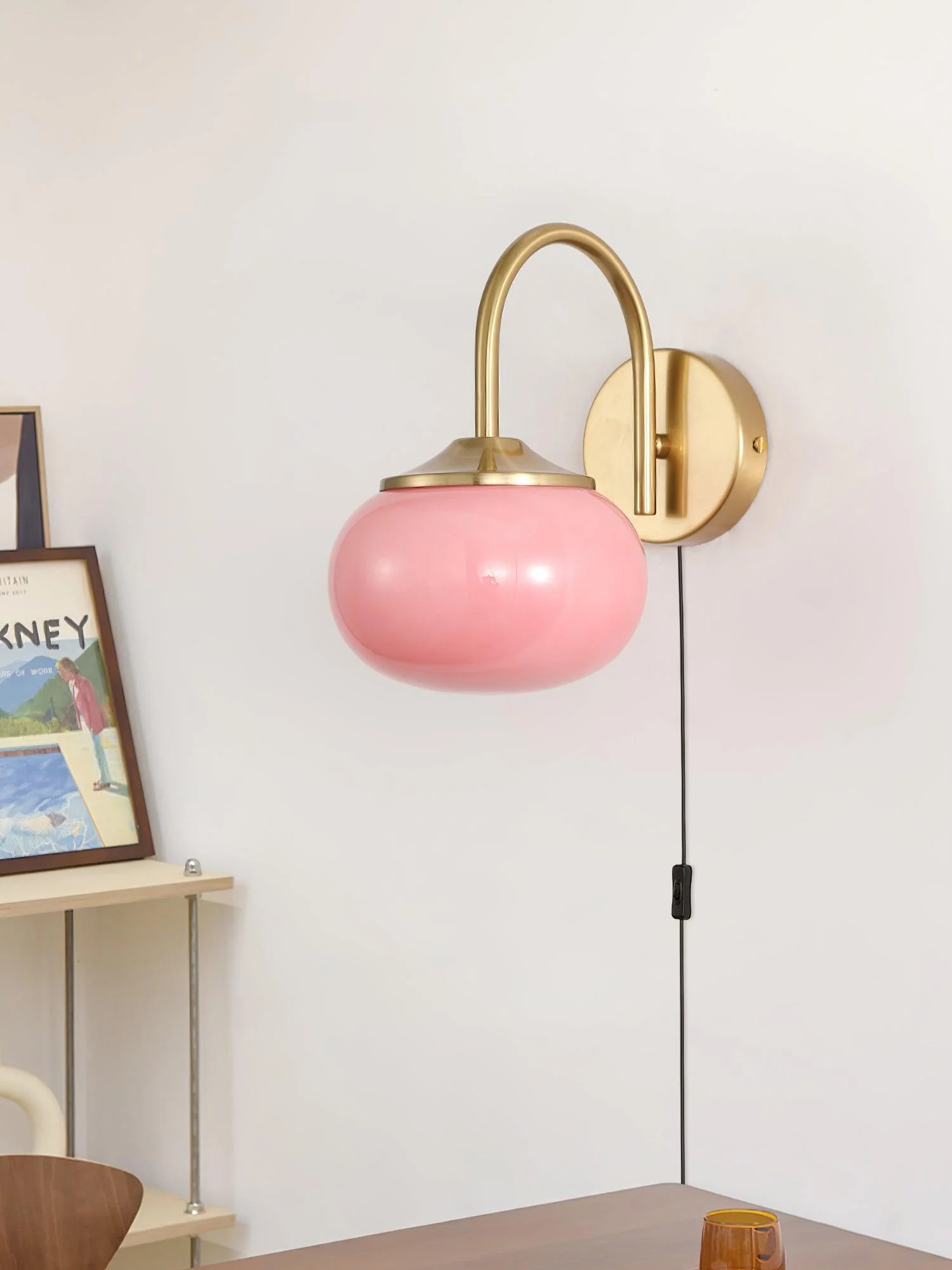 Marshmallow Sconce Plug Version - Set of 2 / Copper & Pink / UK plug