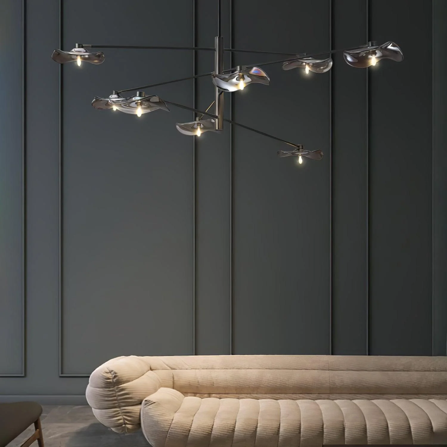 Люстра Lotus Leaves Glass - 6 плафонов ∅120см x 30см, золотой, прозрачное стекло