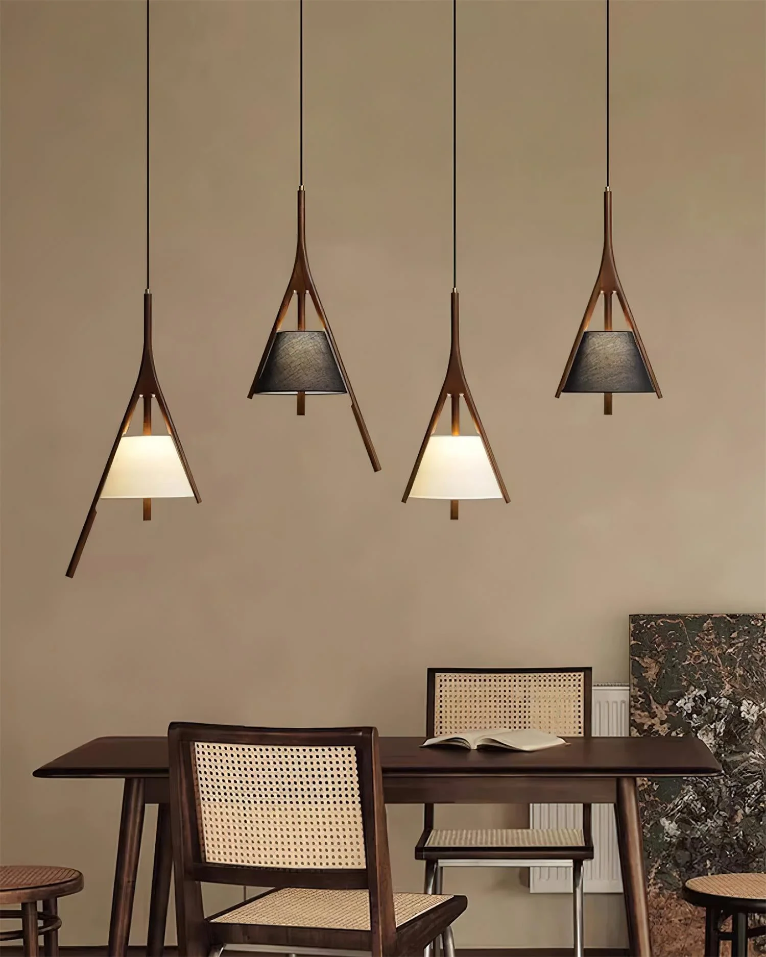 Подвесной светильник Nanzhi Wood - 2 плафона, модель B+D ∅68см х 150см, дерево, теплый свет