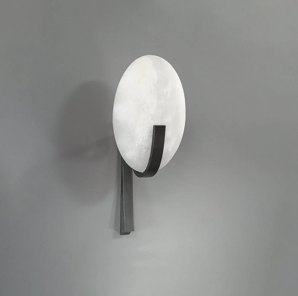 Alice Alabaster Wall Lamp - ∅ 7.9″ x H 19.7″ / Black & Warm Light / Set Of 2