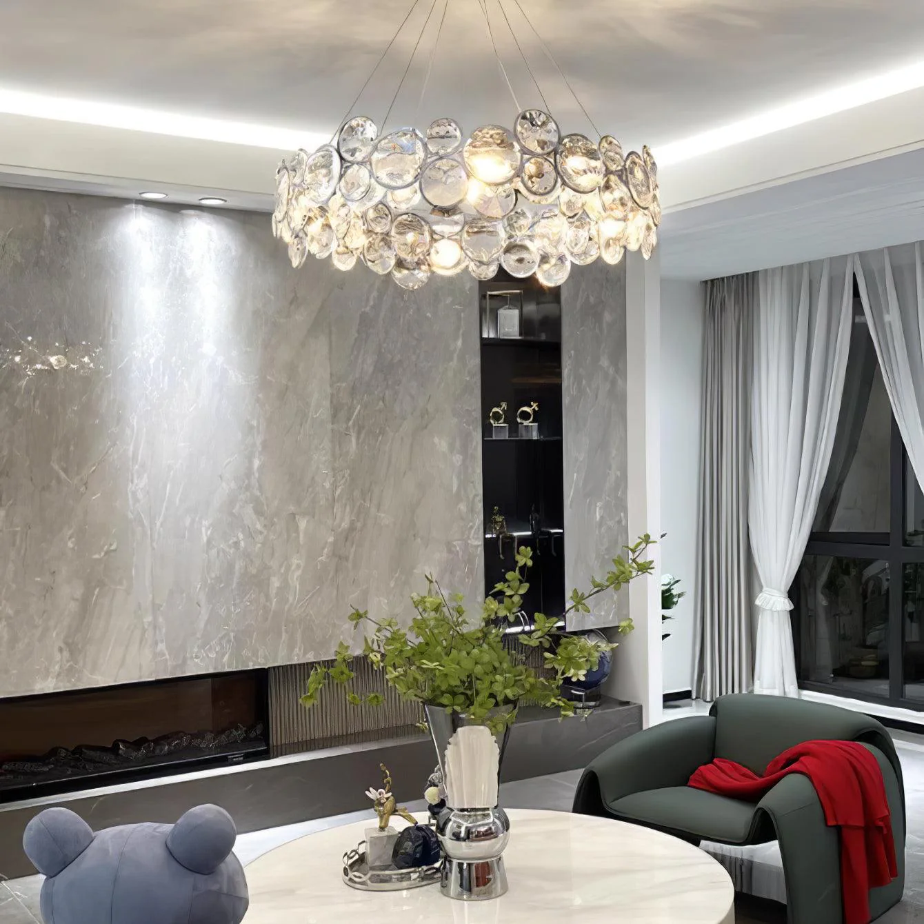 Люстра Chrome Round Crystal - ∅100см x 17см, хром, прозрачный кристалл