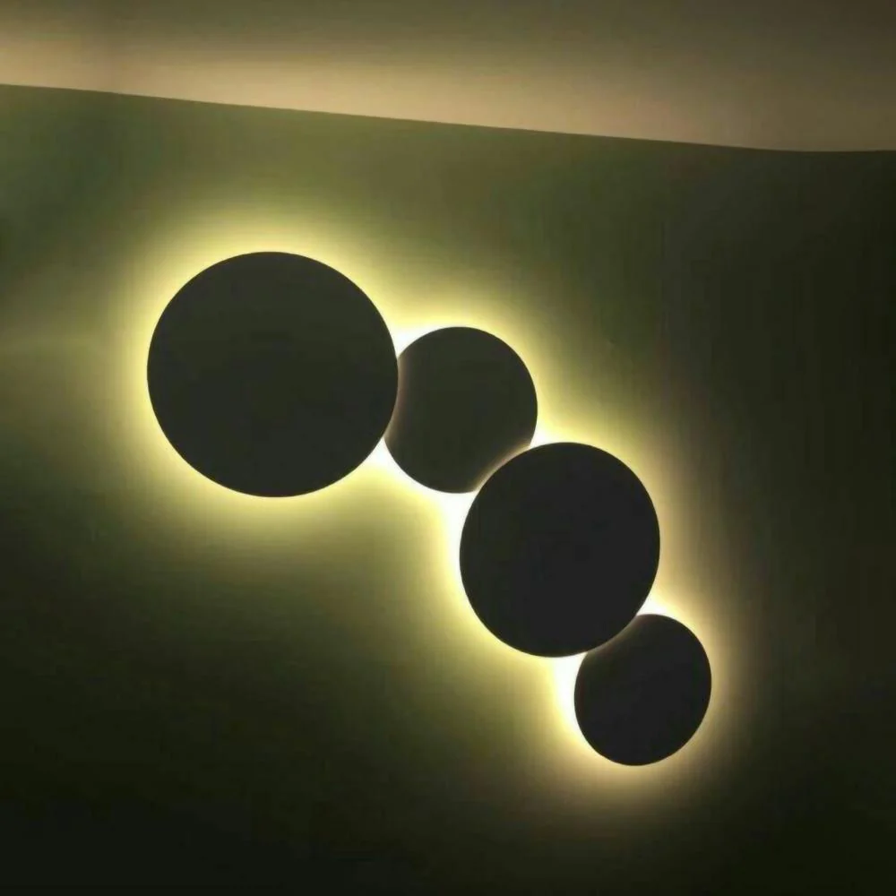 Geometric Disc Wall Lamp - Dia 28cm x H5cm set of 2 / White / Warm white