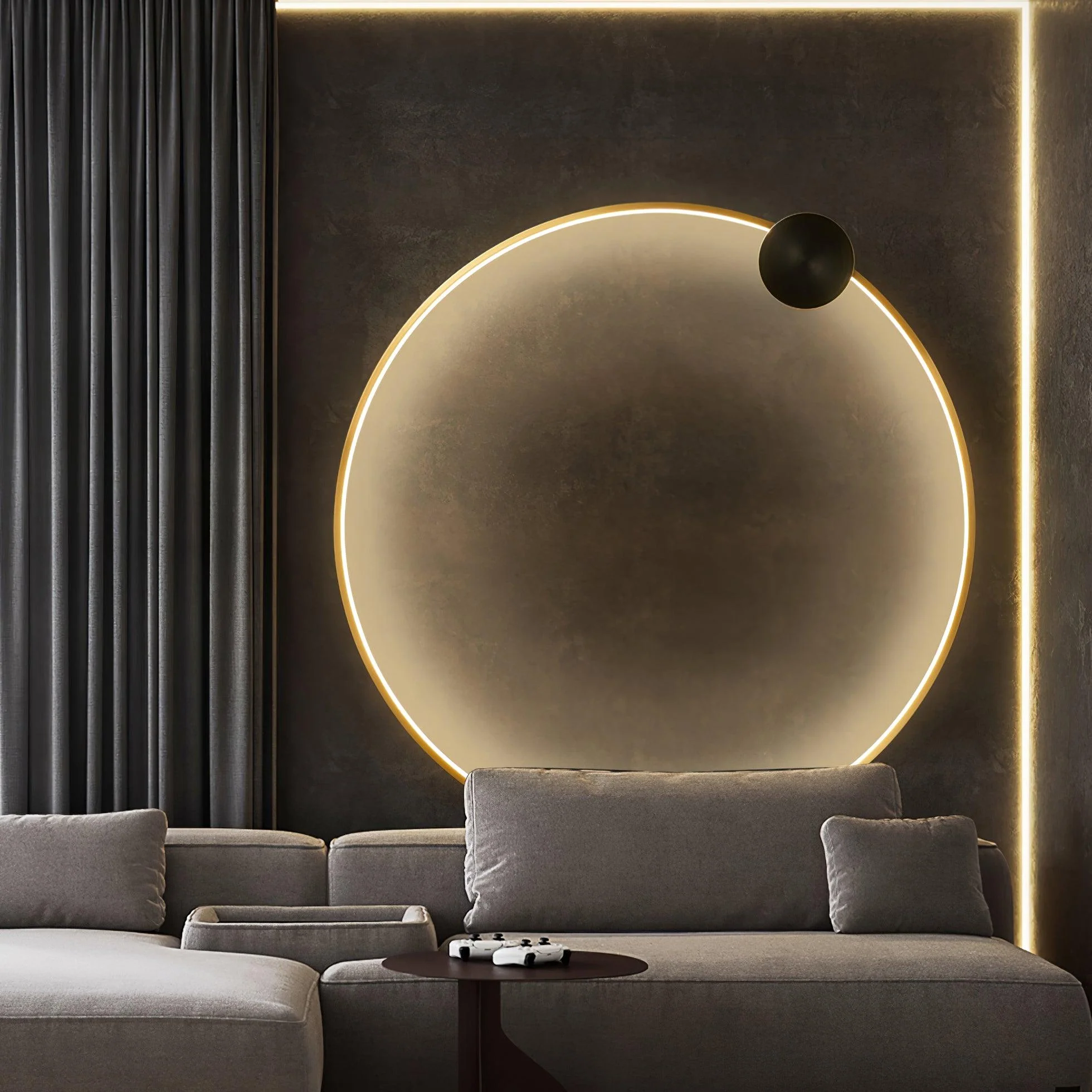 Ring Shaped LED Wall Light - Dia 20cm Set of 2 / Black & Brass / Three-Color Changing Light