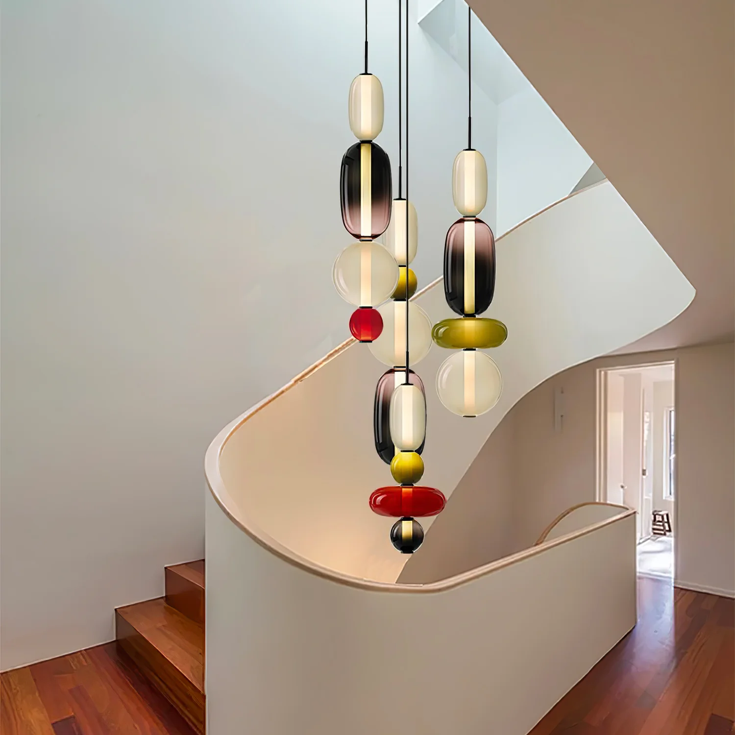 Подвесной светильник Candied Glass Combo - круглое крепление, 3 подвеса ∅30см x 150см, холодный свет