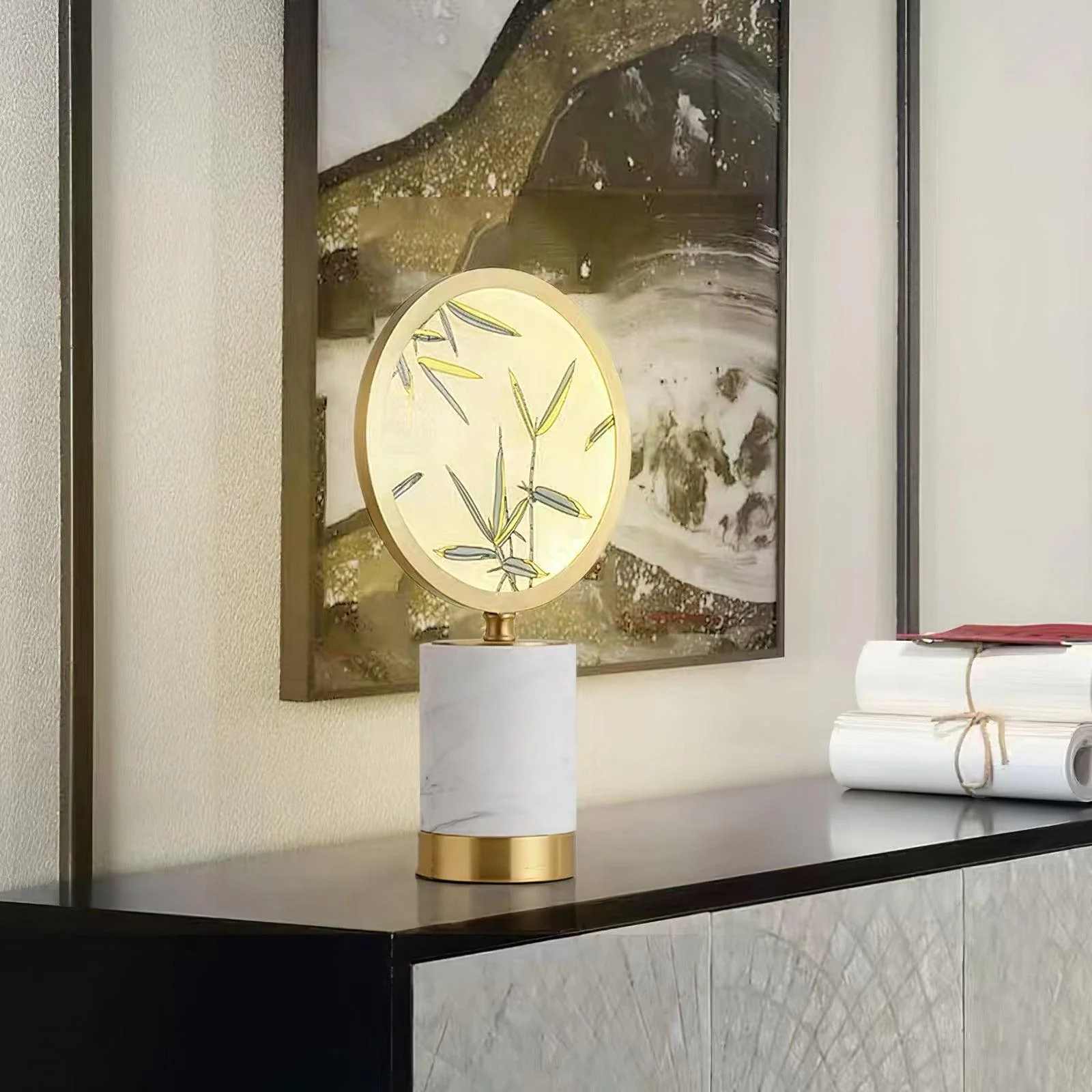 Enamel Table Lamp - ∅ 11.4″ x H 18.1″ / Dia 29cm x H 46cm / Brass+White / US plug