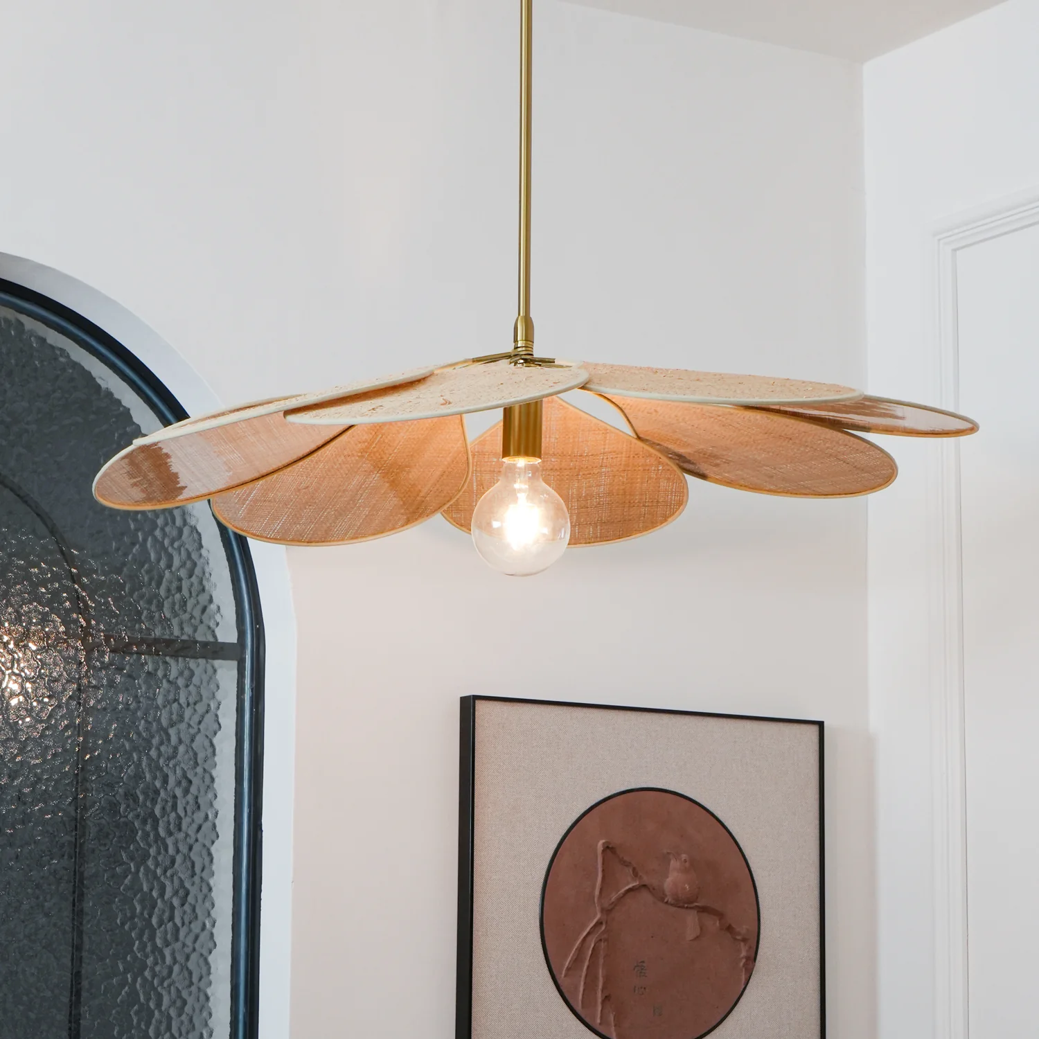 Подвесной светильник Petals Bloom Rattan - ∅100см x 15см, натуральный ротанг, золотой