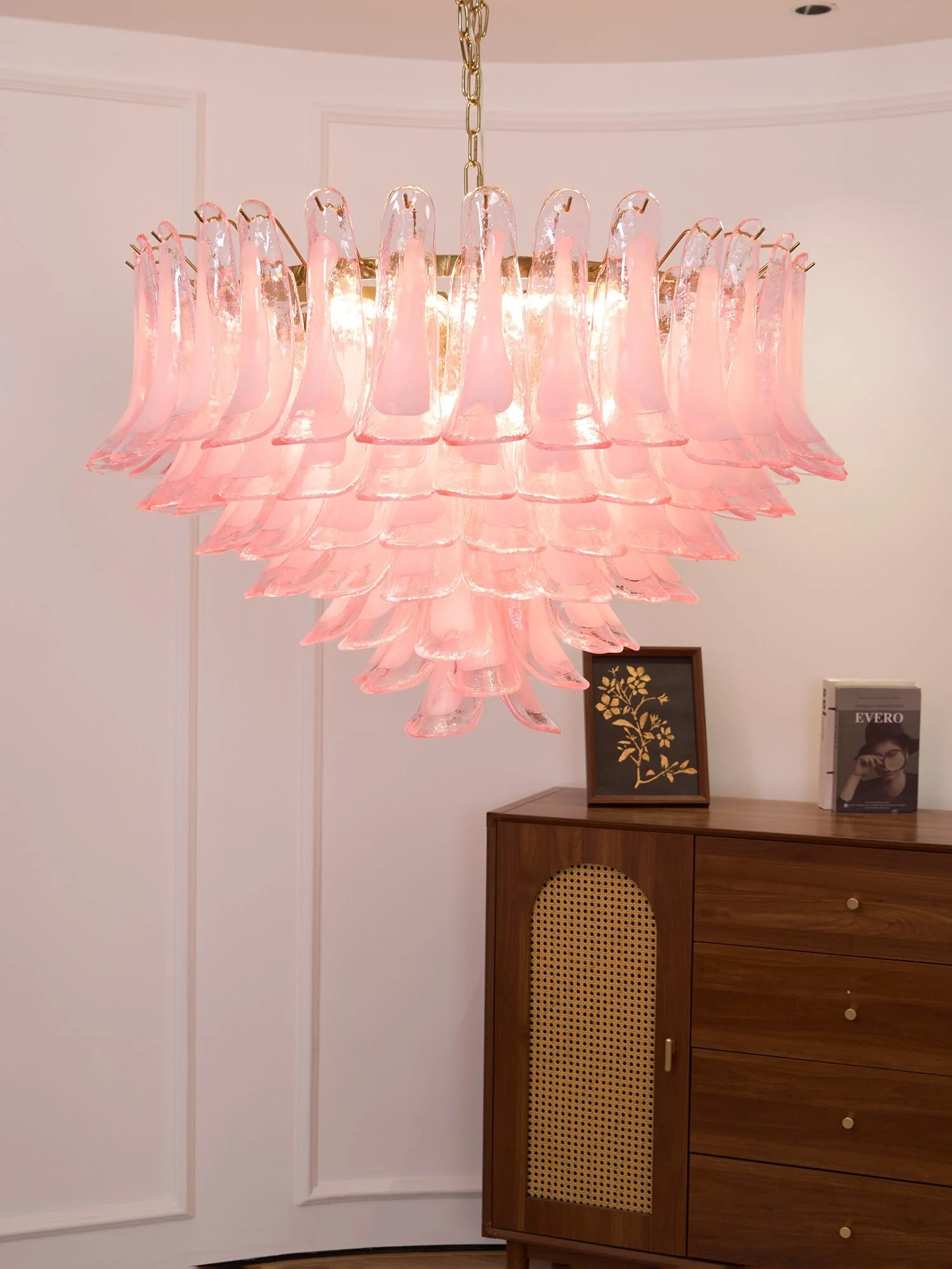 Люстра Blush Pink Glass Murano - ∅70см x 68см, золотой, розовое стекло