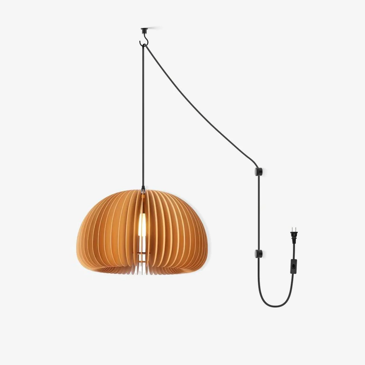 Wooden Pumpkin Swag Lights - ∅ 11.8″ x H 7″ / Dia 30cm x H 18cm (2 hooks) / Nature wood color / AU plug