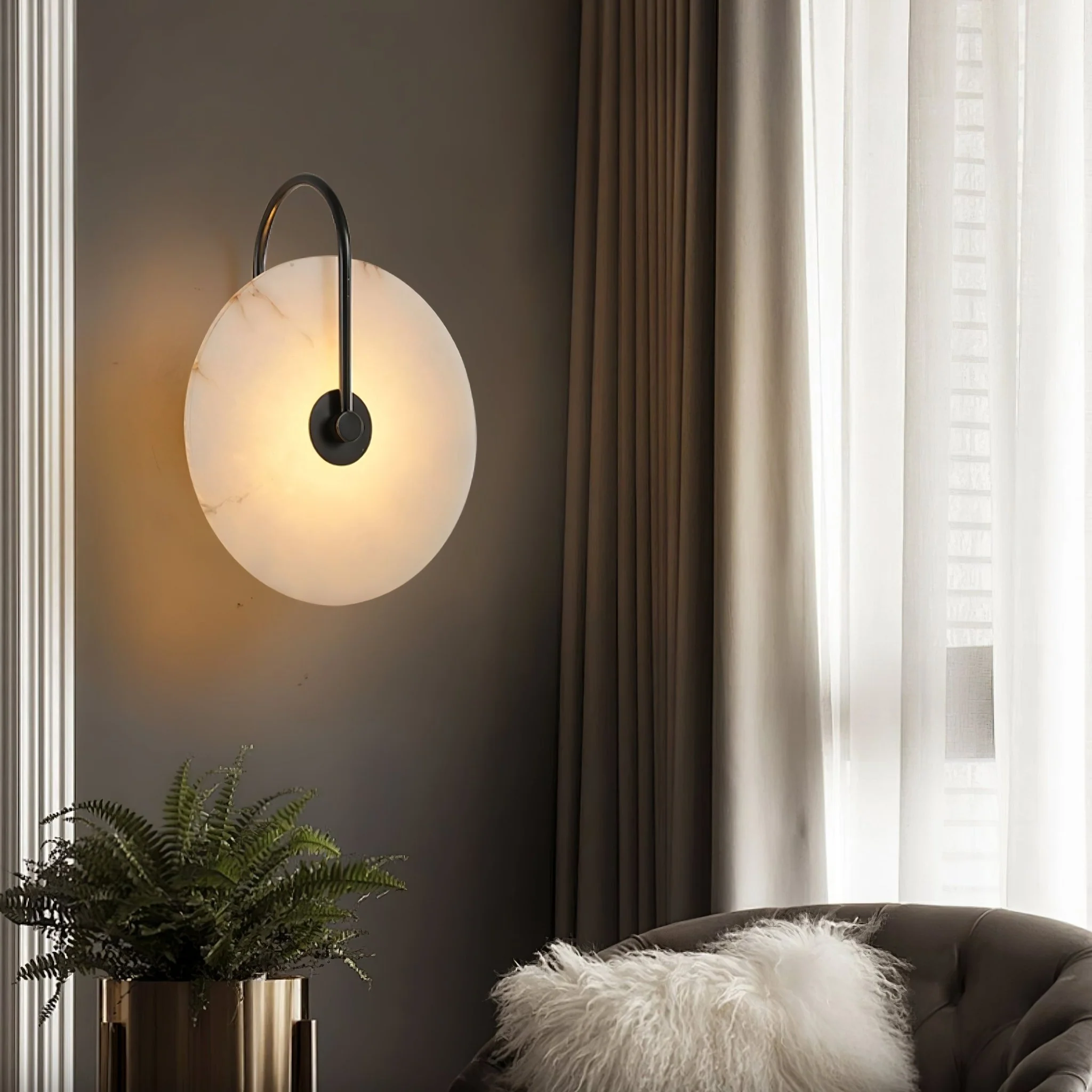 Alabaster LED Plug-In Wall Lamp - ∅ 9.8″ Set of 2 / Gold & White cable / EU Plug
