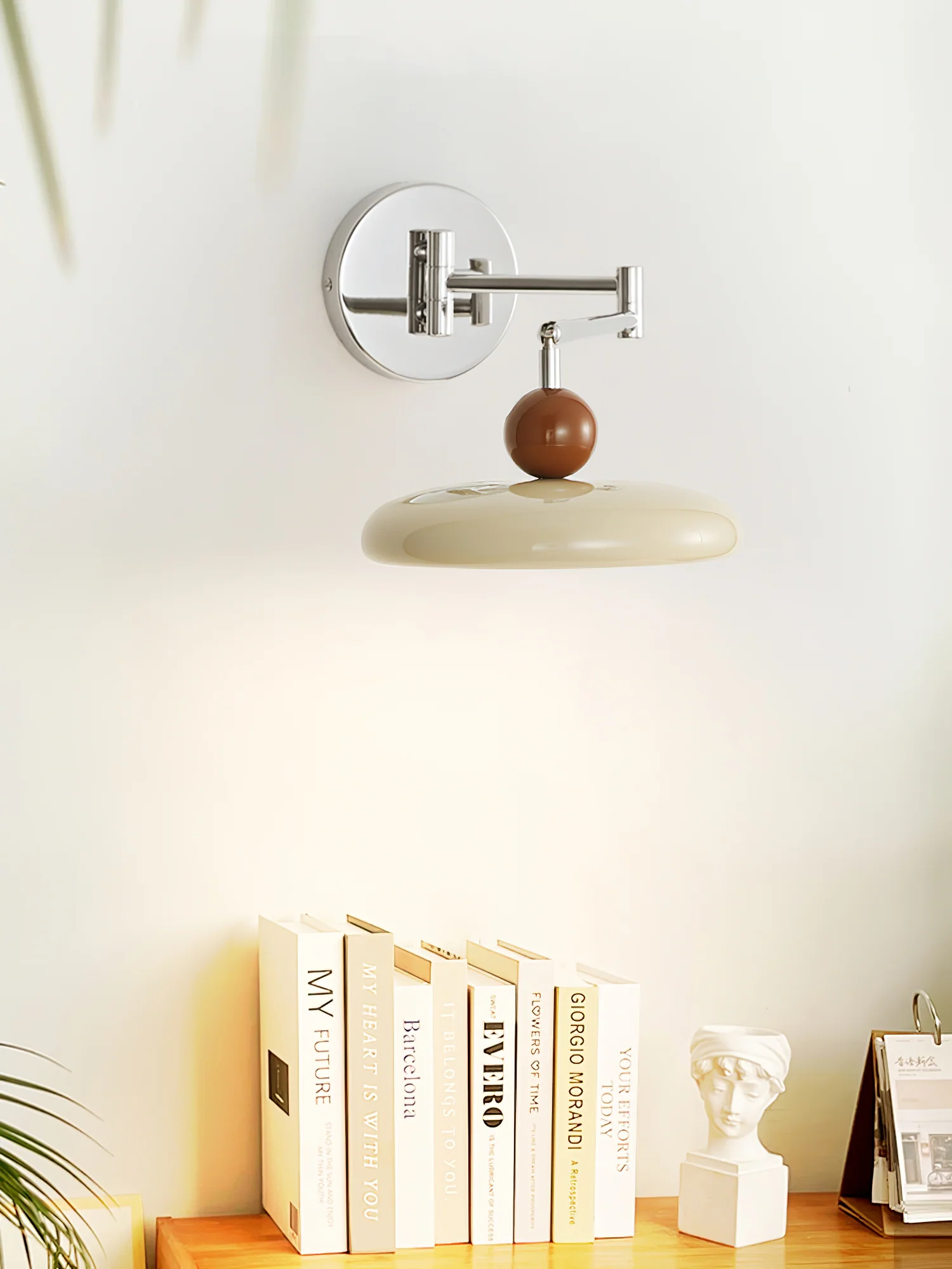 Lola Swing Arm Wall Lamp - ∅ 7.9″ x H 4.7″ / Dia 20cm x H 12cm / Beige & Warm Light / Set of 2