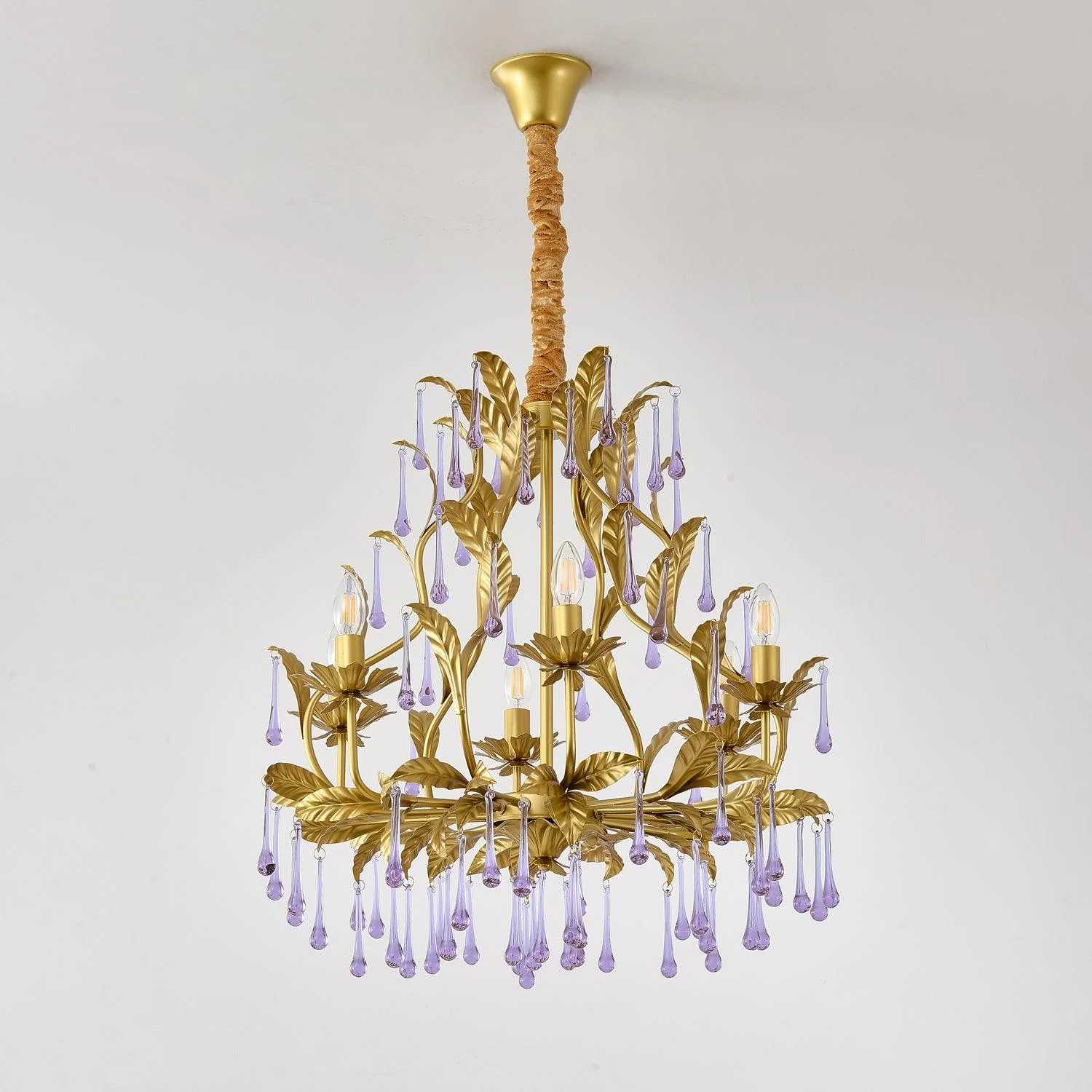 Люстра Amethyst Drops Glass - 8 подвесов ∅80см x 92см, золотой, карамельное стекло