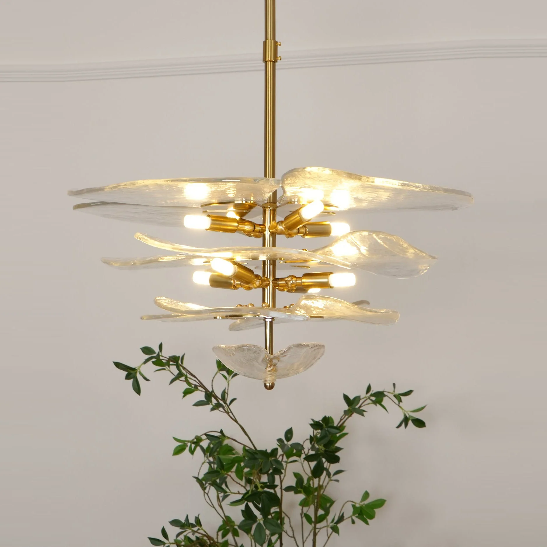 Люстра Petals Gold Murano - 4 яруса ∅67см x 29см, янтарь, золотой
