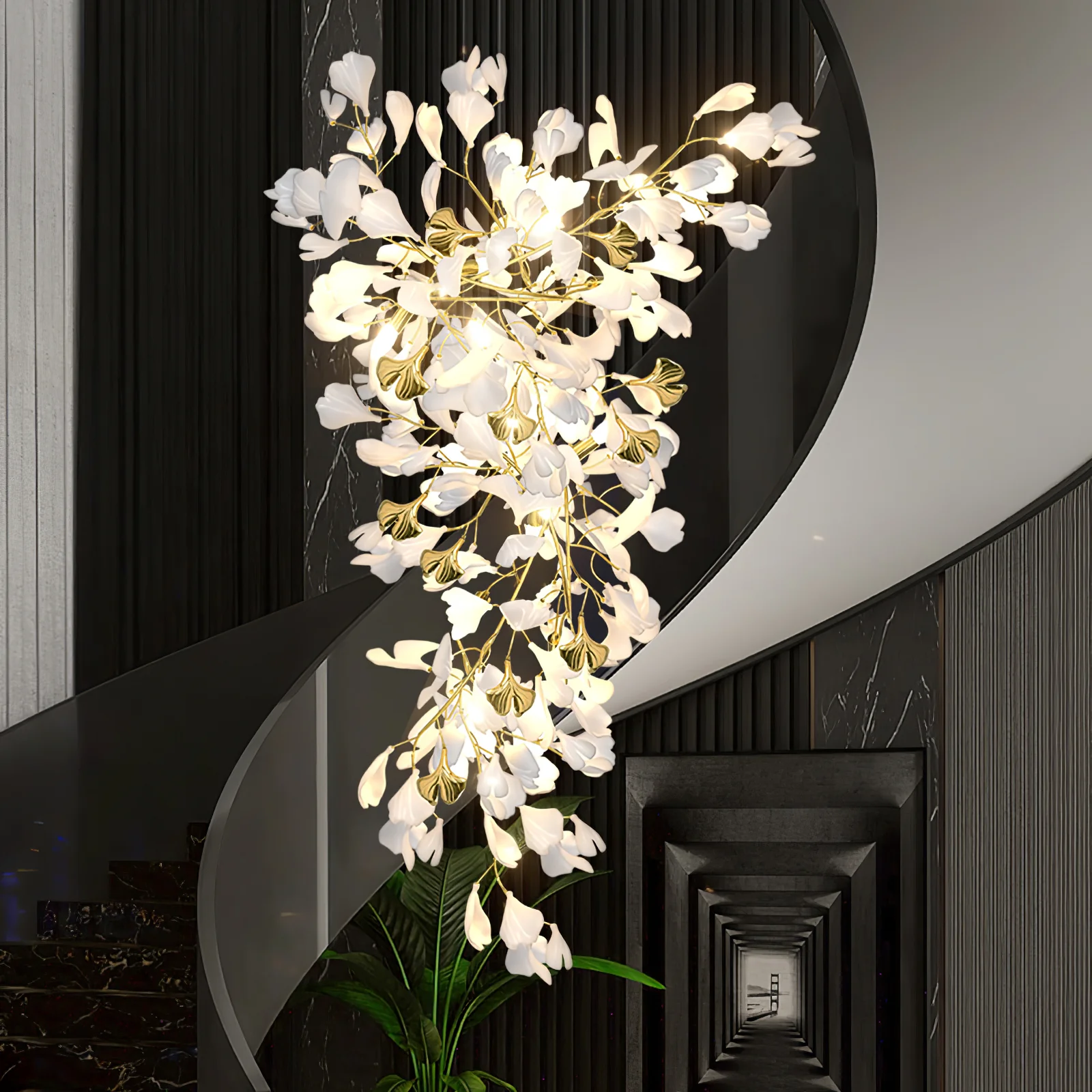 Люстра Gingko Z - ∅150см x 400см, золотой, белый