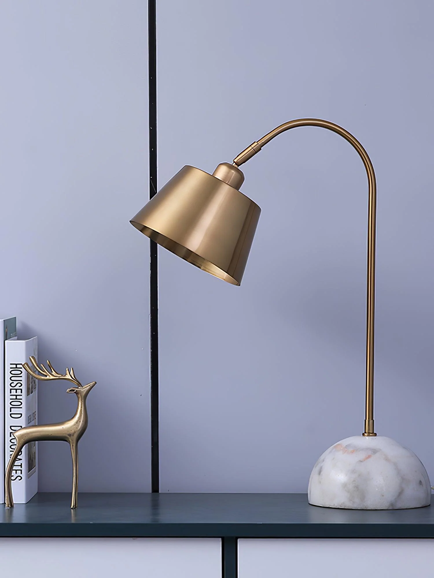 Brax Desk Lamp - ∅ 7.1″ x H 22.4″ /  Dia 18cm x H 57cm / Gold & White / UK plug