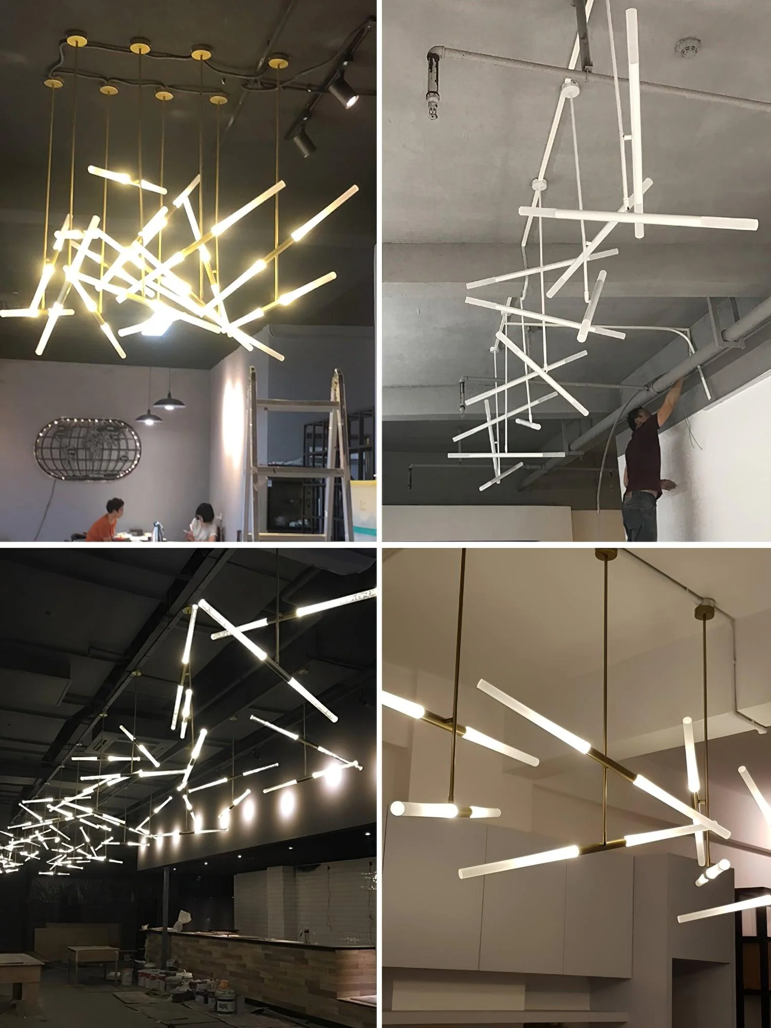 Подвесной светильник Hash Linear Suspension - 6 подвесов ∅100см x 110см, золотой, белый