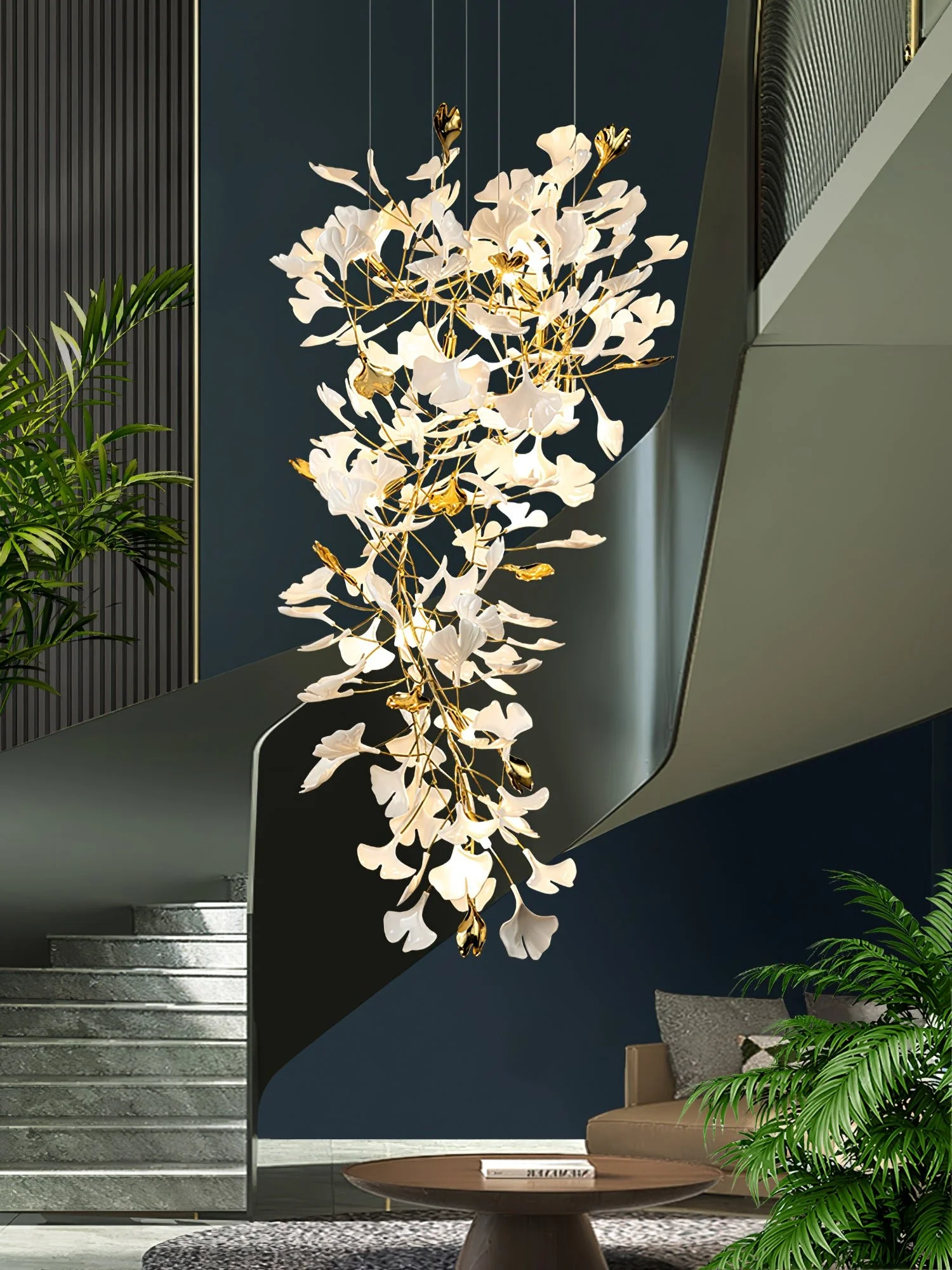 Люстра Gingko Z - ∅150см x 400см, золотой, белый