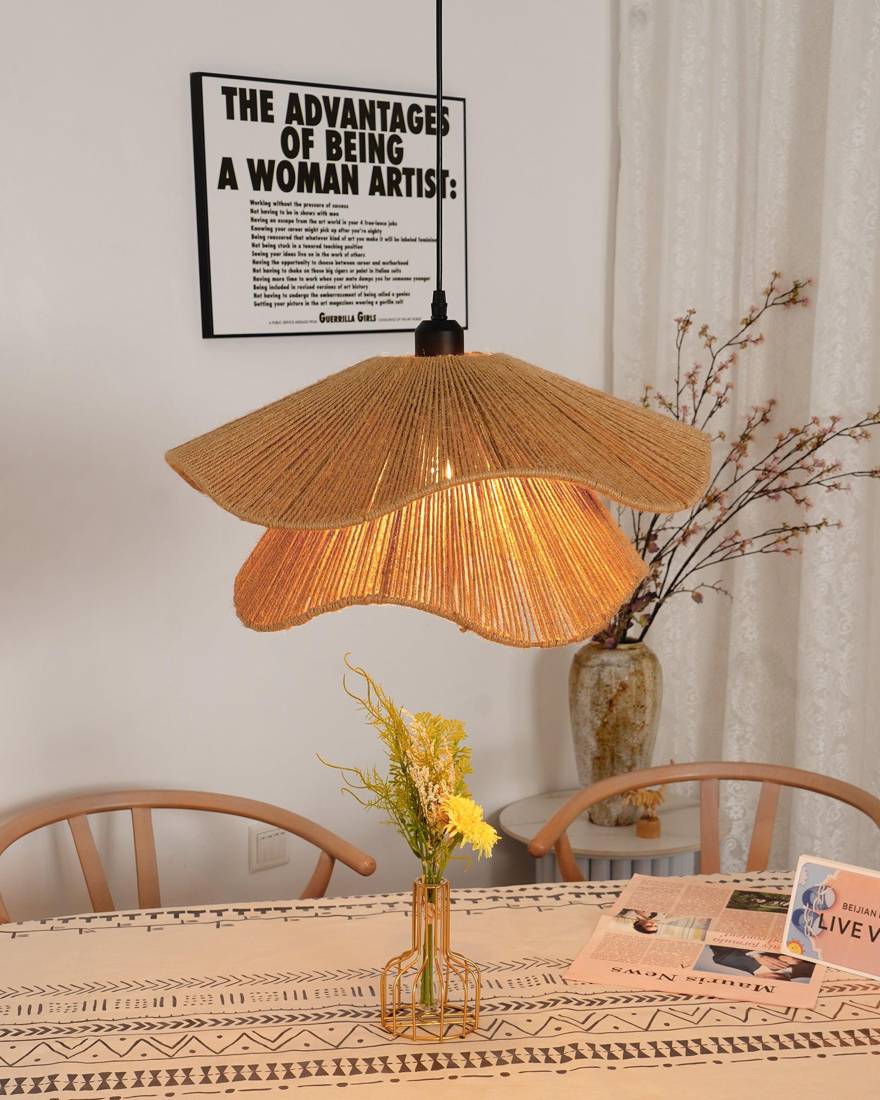 Подвесной светильник Handmade Straw Hat - ∅60см x 23см, черный, коричневый, пеньковая веревка