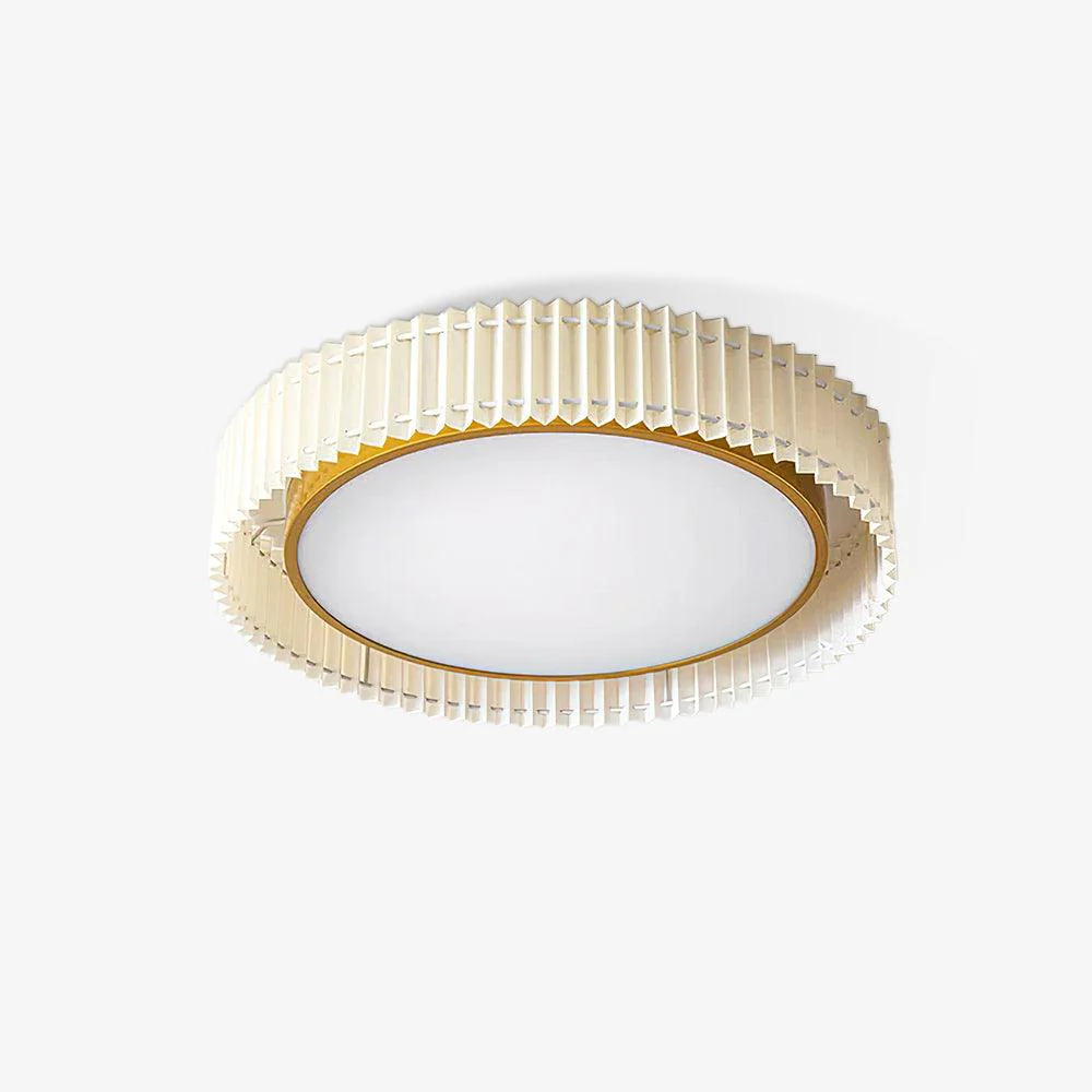 Потолочный светильник Round Pleated - ∅40см x 20см, золотой, бежевый, холодный свет