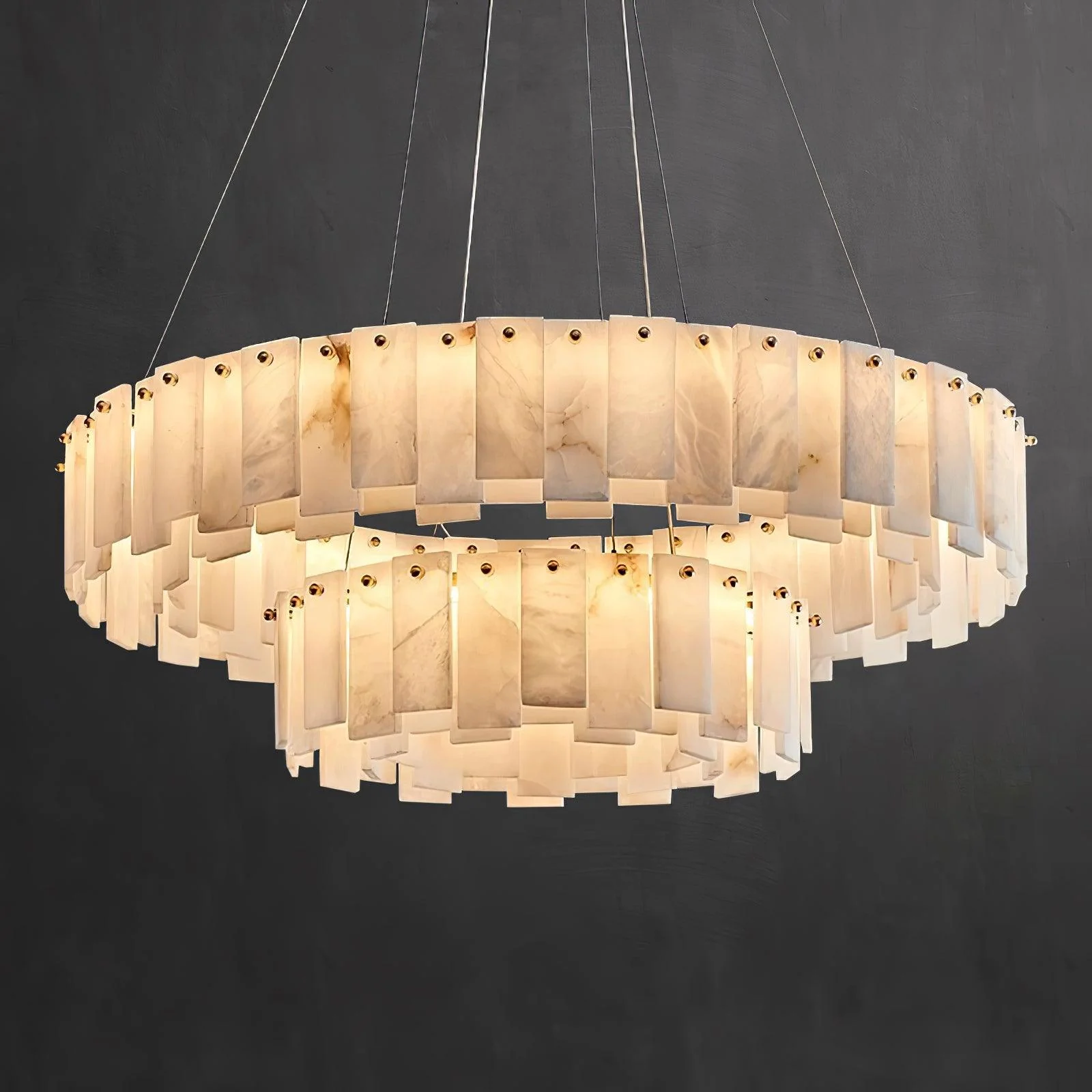 Люстра Celestial Alabaster Round - длинное крепление 120см x 35см x 14см, латунь, белый, теплый свет