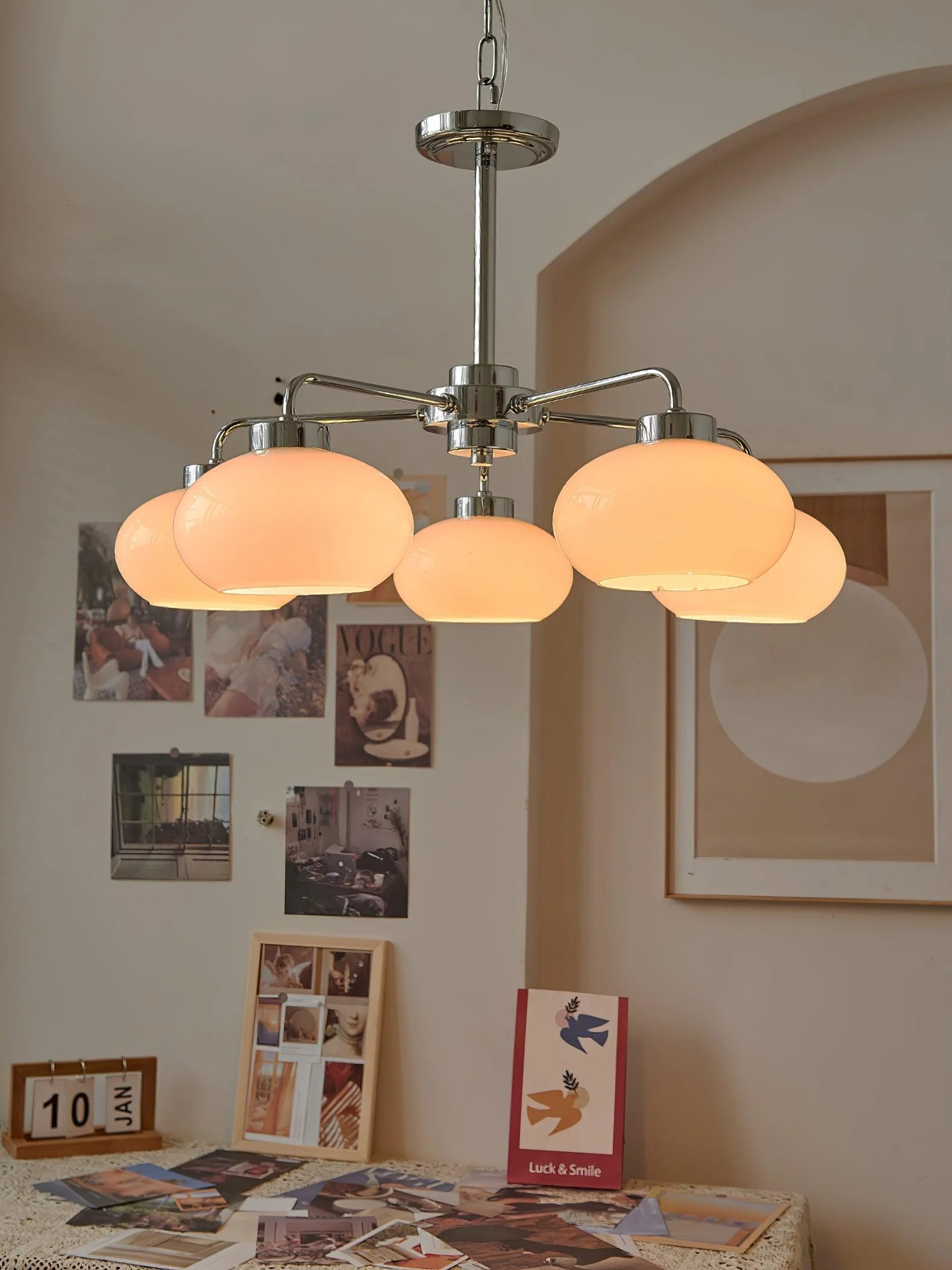 Люстра Oval Persimmon - 8 плафонов ∅85см x 15см, хром, белый