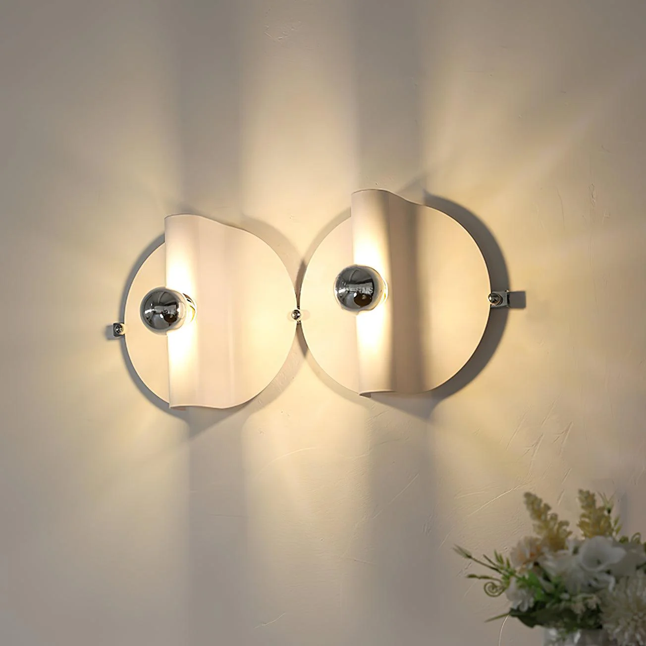 Space Wall Lamp - L 9.4″ x W 6.7″ x H 8.3″ Set of 2 / White & Chrome
