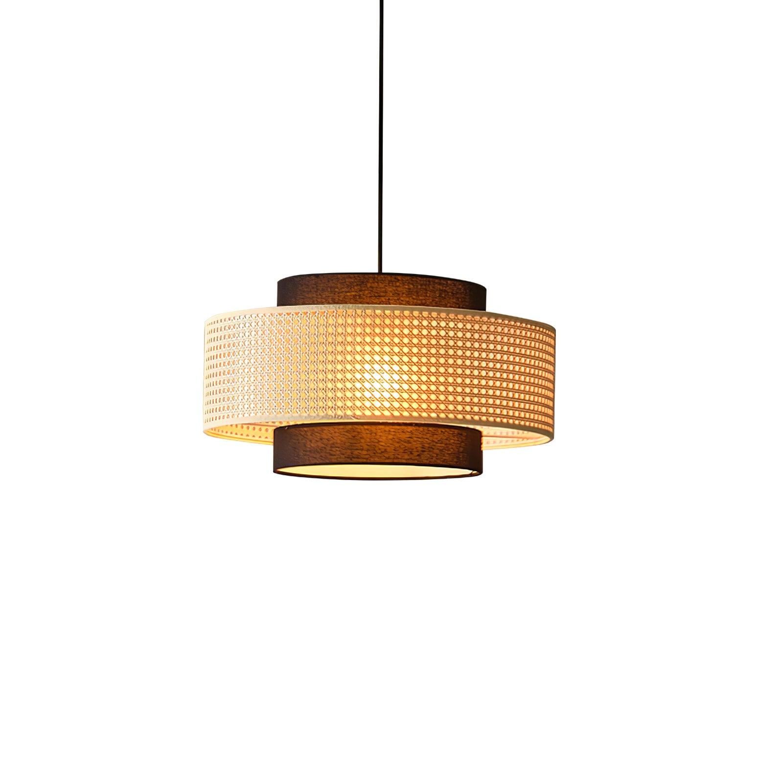 Подвесной светильник Drum Shade - ∅40см x 22см, черный, натуральный ротанг