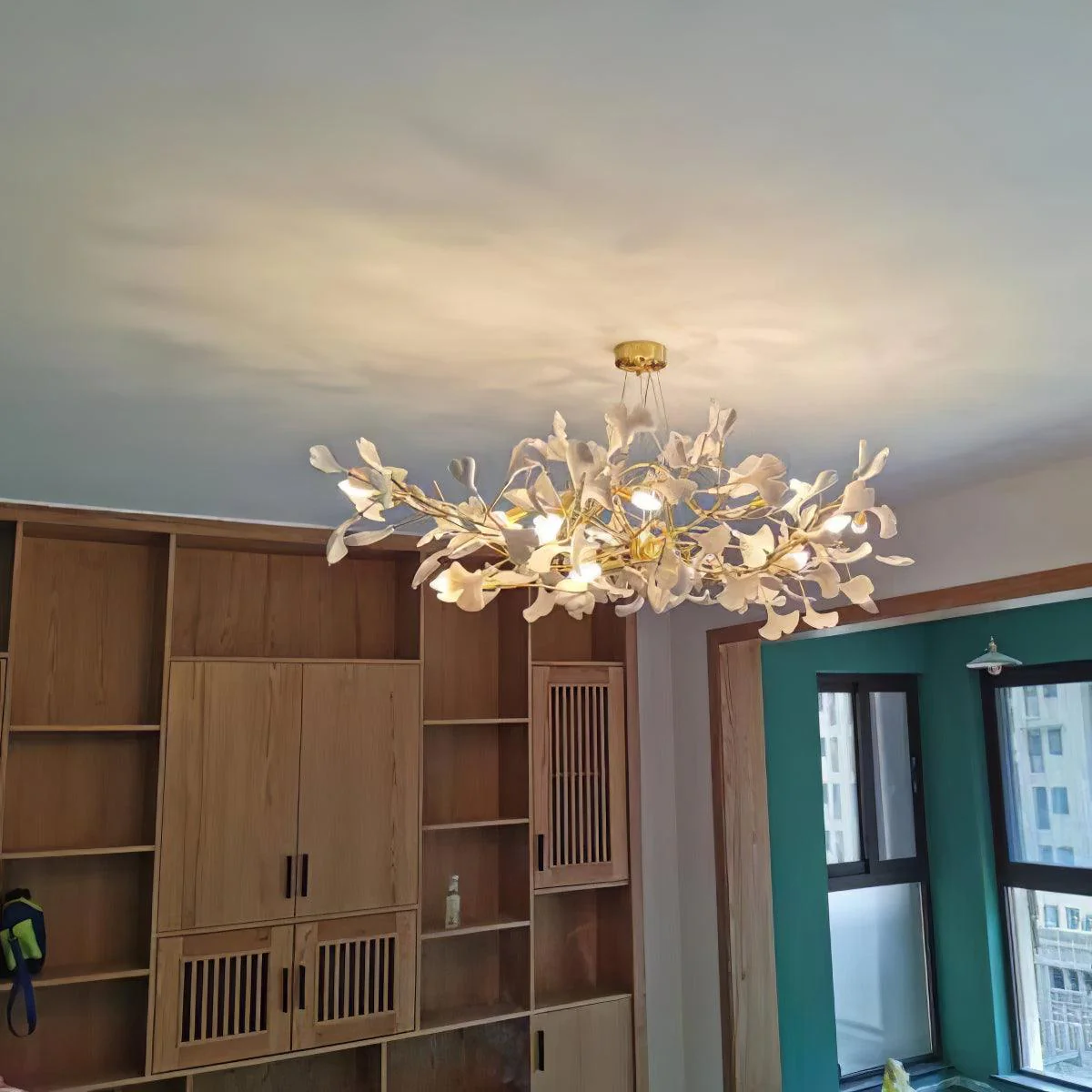 Люстра Gingko B - 180см x 65см x 60см, никель, белый