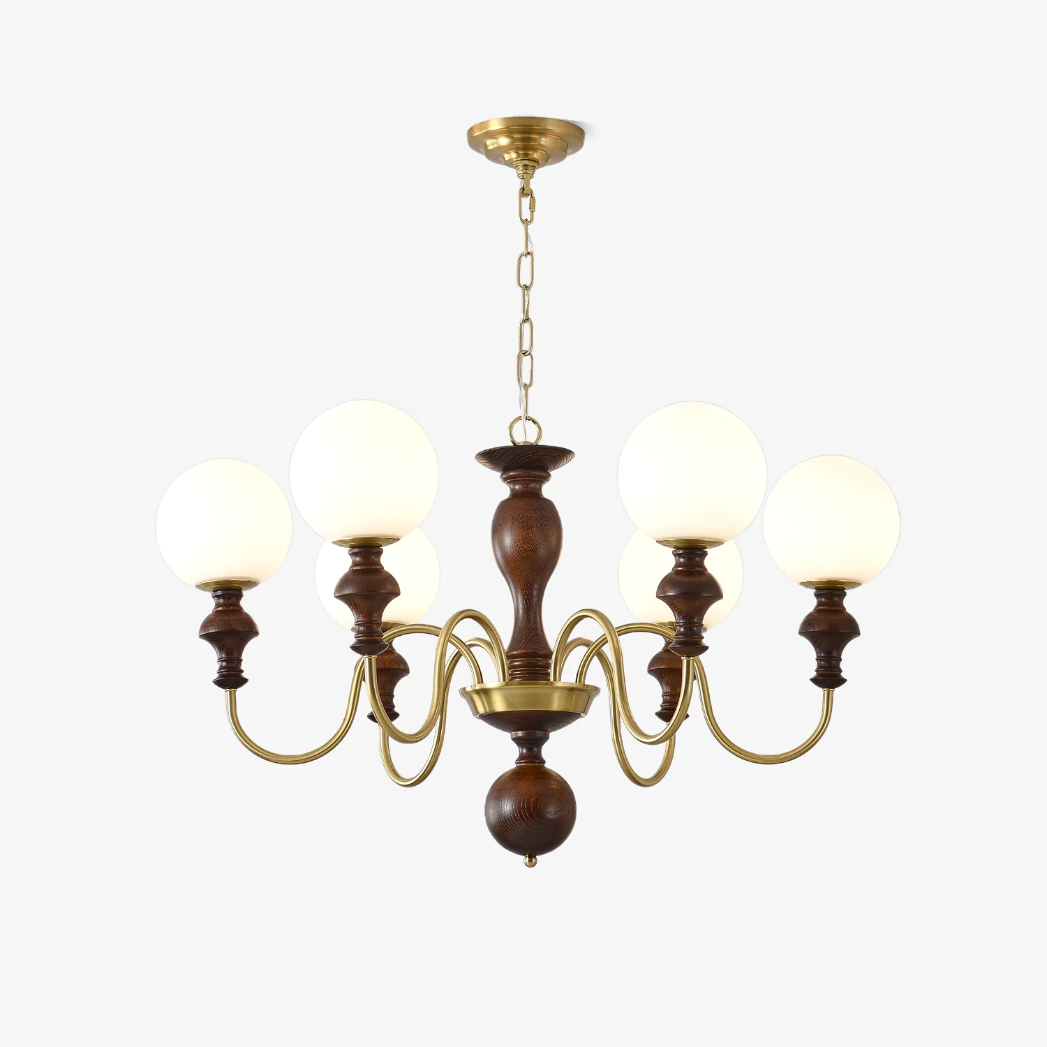Люстра Timeless Globe - 6 плафонов ∅85см x 47см, орех, золотой
