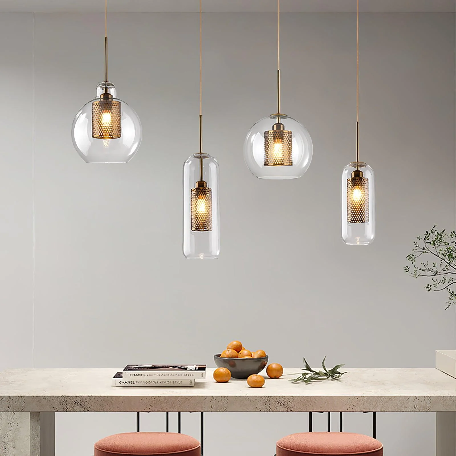 Подвесной светильник Chiswick Glass - 3 подвеса ∅40см x 150см, серебряный, прозрачный